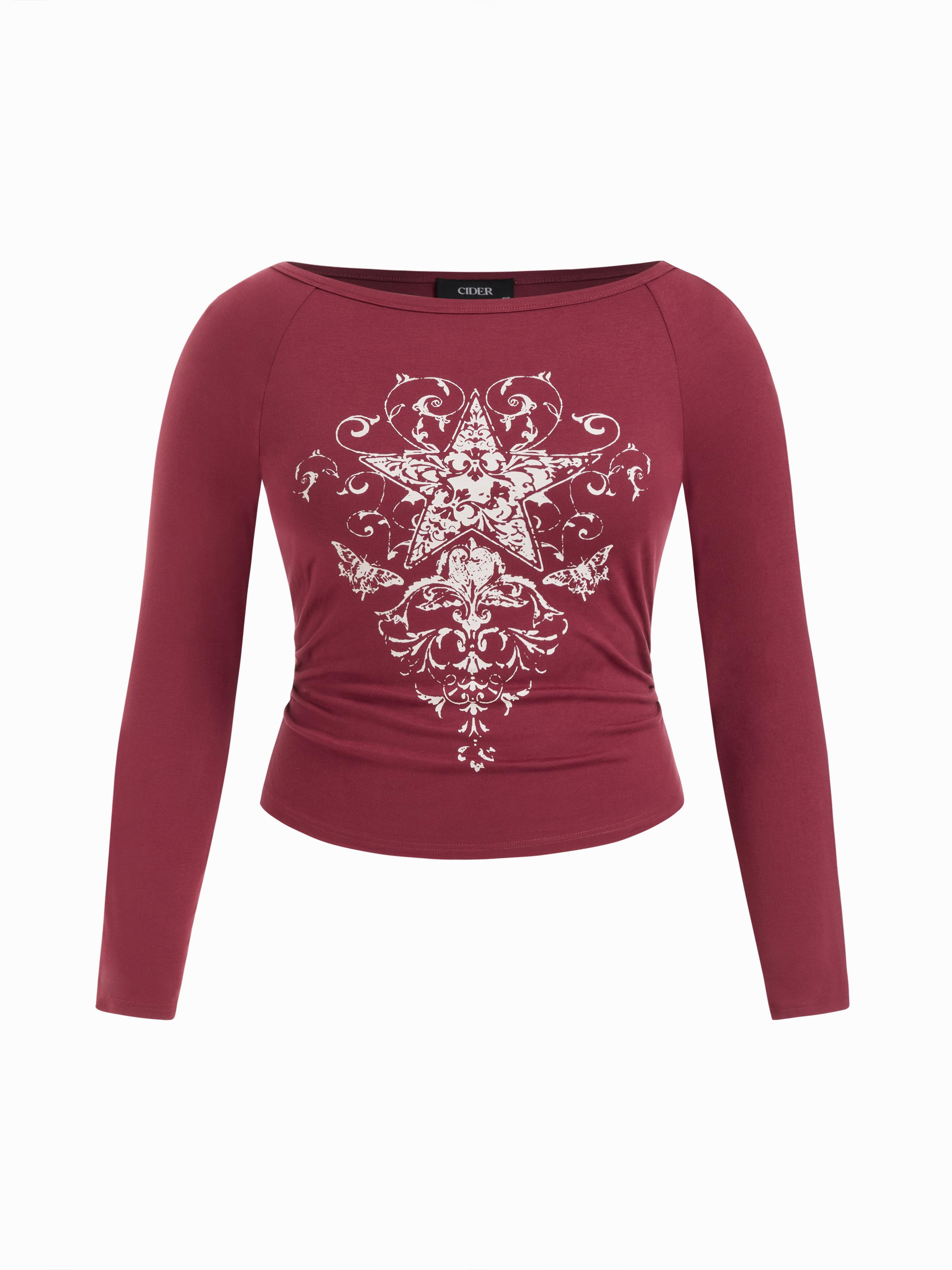 Langärmliger Top mit Bootshals und Sternmuster Kurve & Plus by CIDER Langärmliger Top mit Bootshals und Sternmuster Kurve & Plus by CIDER