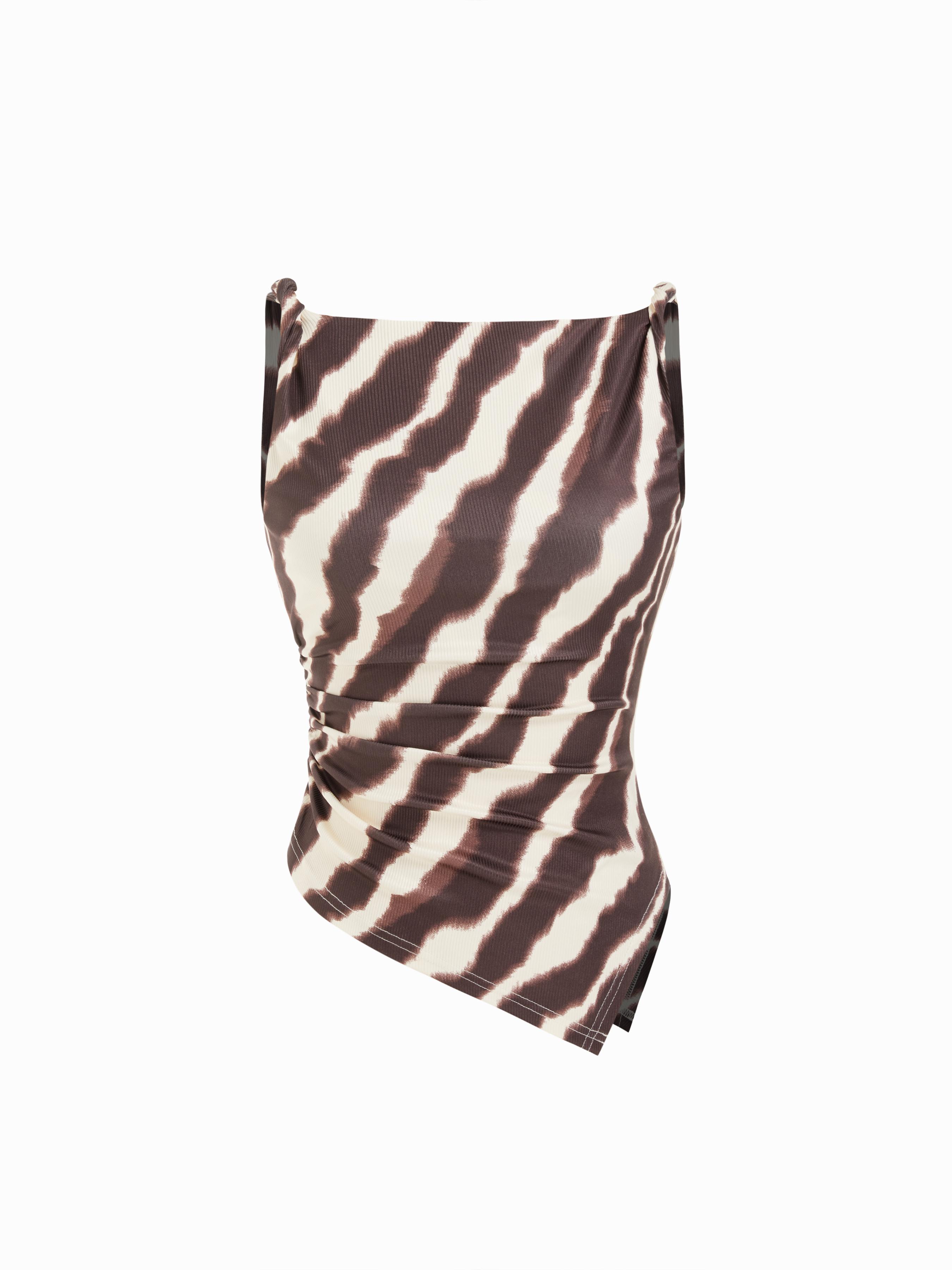 Leopard Boat Neck Ruched Asymmetrical Hem Tank Top by CIDER