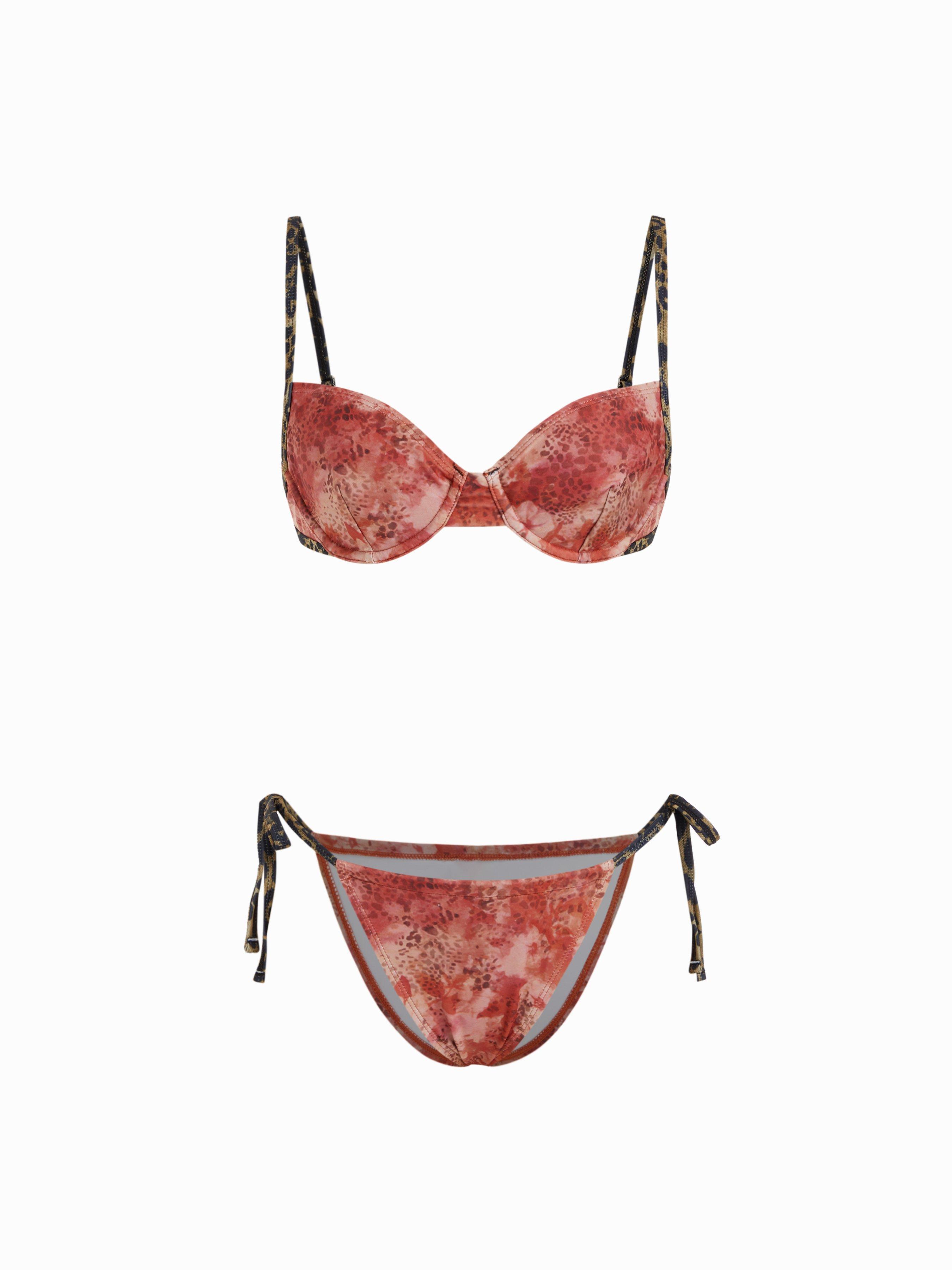 Leopard Contrast Binding Sweetheart Tie Side Underwire Bikini Set by CIDER