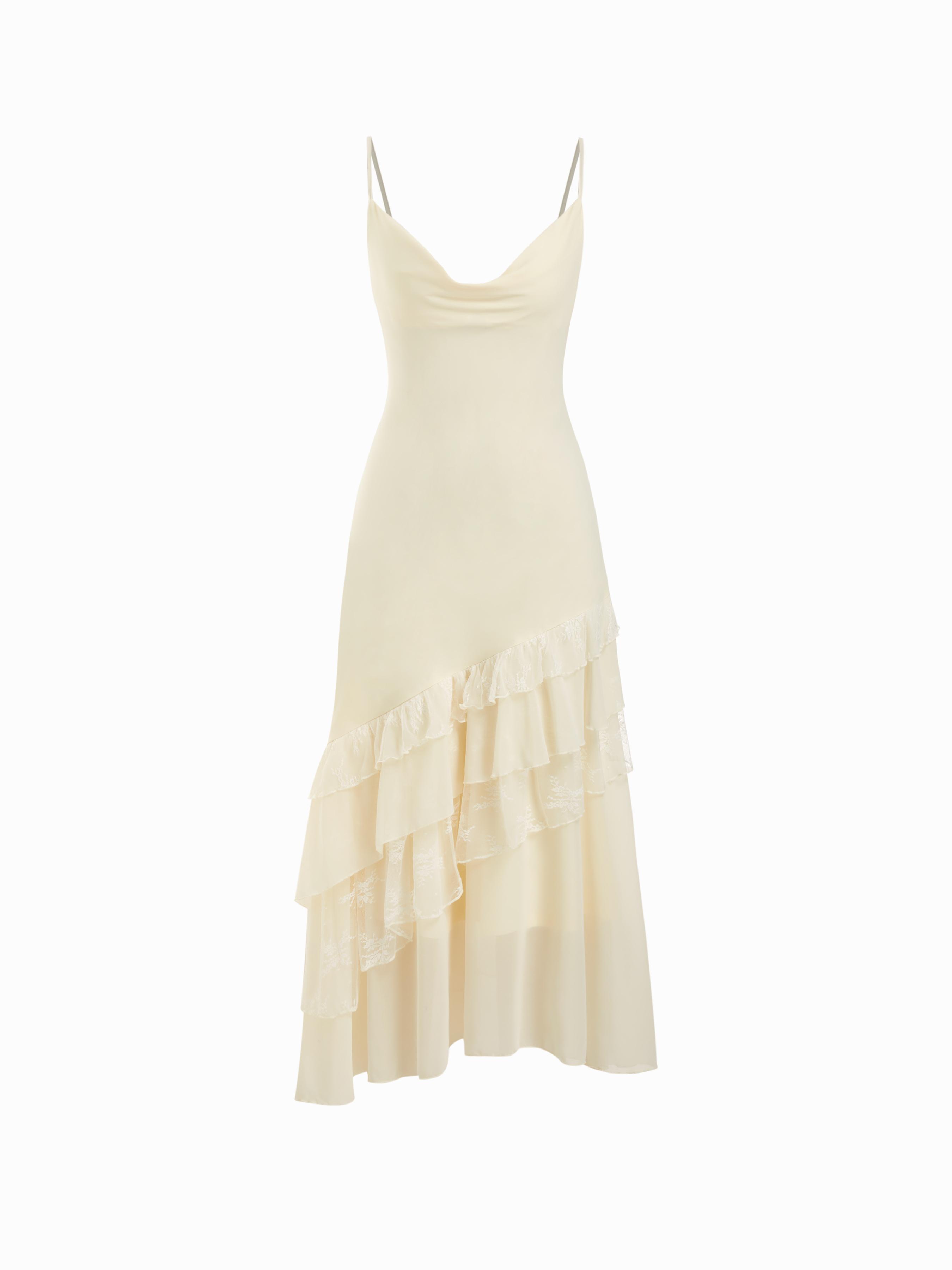 Leopard Cowl Neck Ruffled Asymmetrical Maxi Cami Dress by CIDER