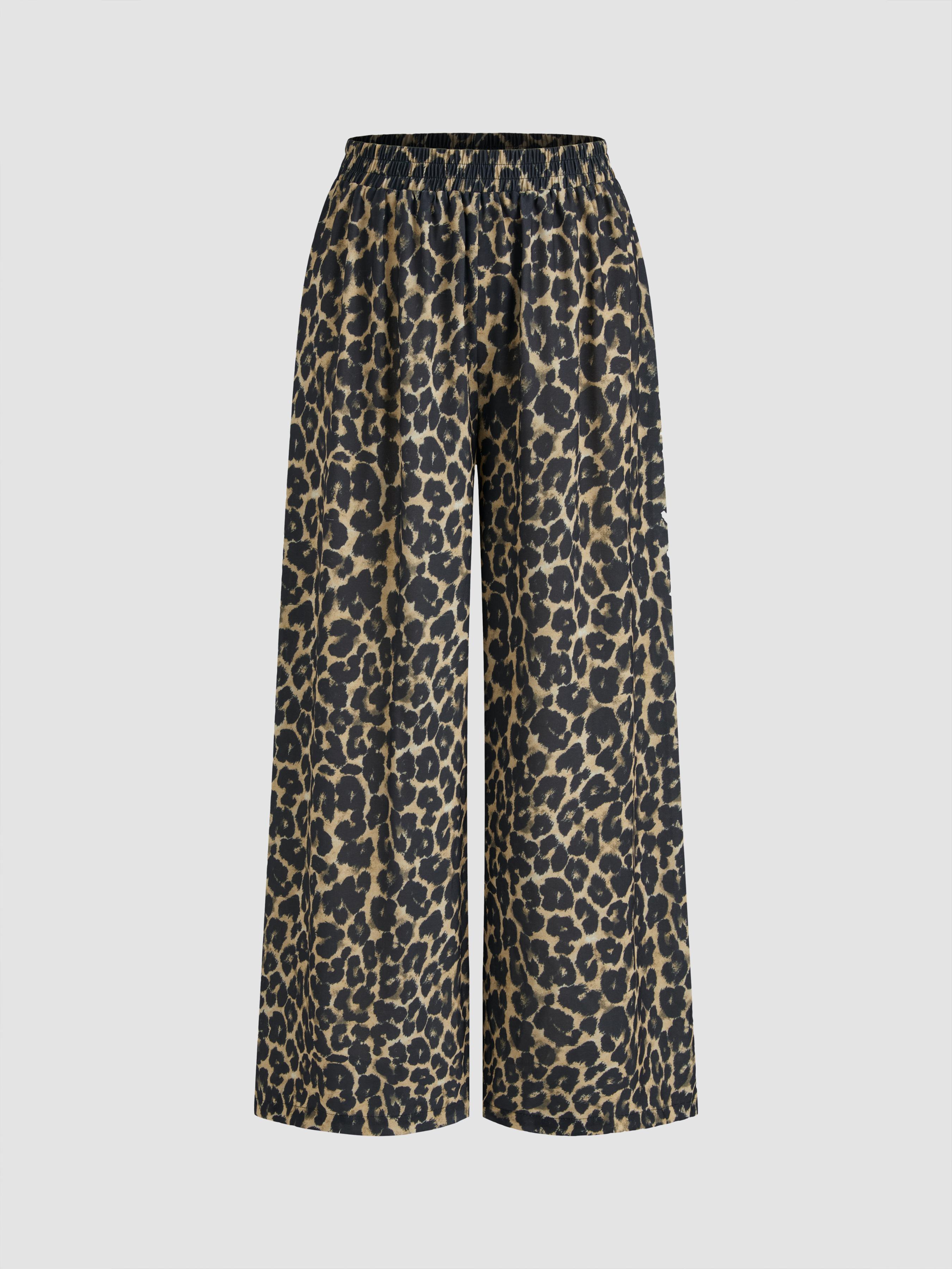 Leopard Low Rise Pull-On Wide Leg Pant by CIDER