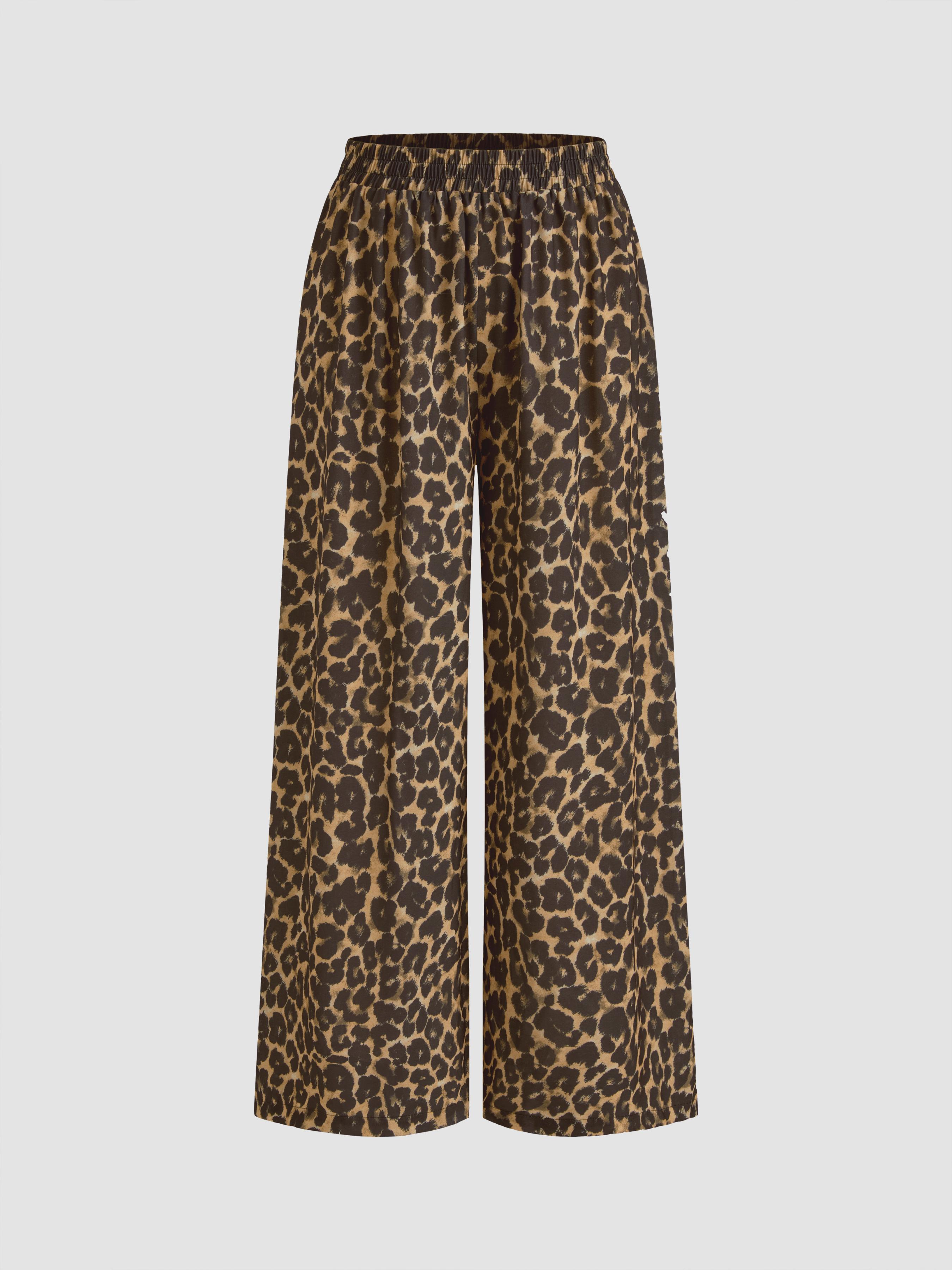 Leopard Low Rise Pull-On Wide Leg Pant by CIDER