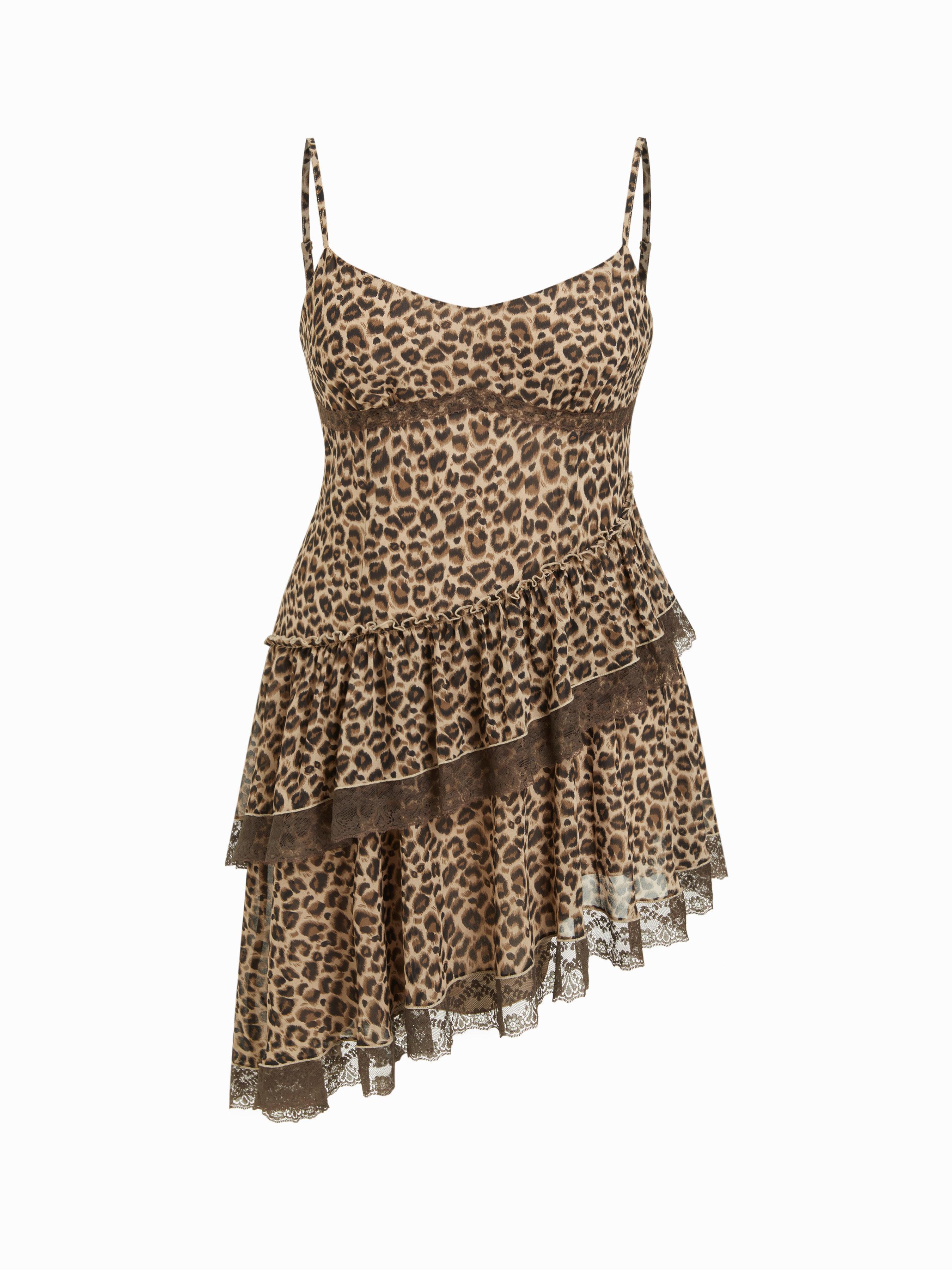 Leopard Sweetheart Lace Trim Cami Layered Midi Dress Curve & Plus by CIDER