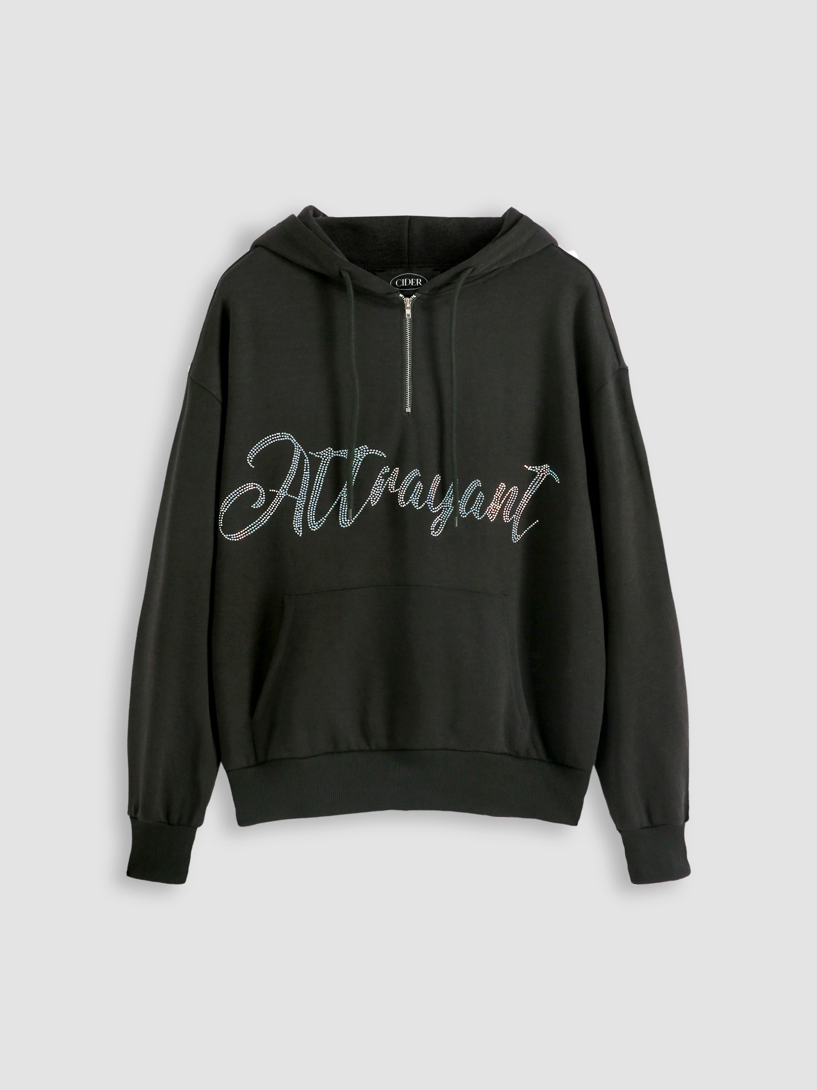 Letter Print Zip Up Hoodie by CIDER