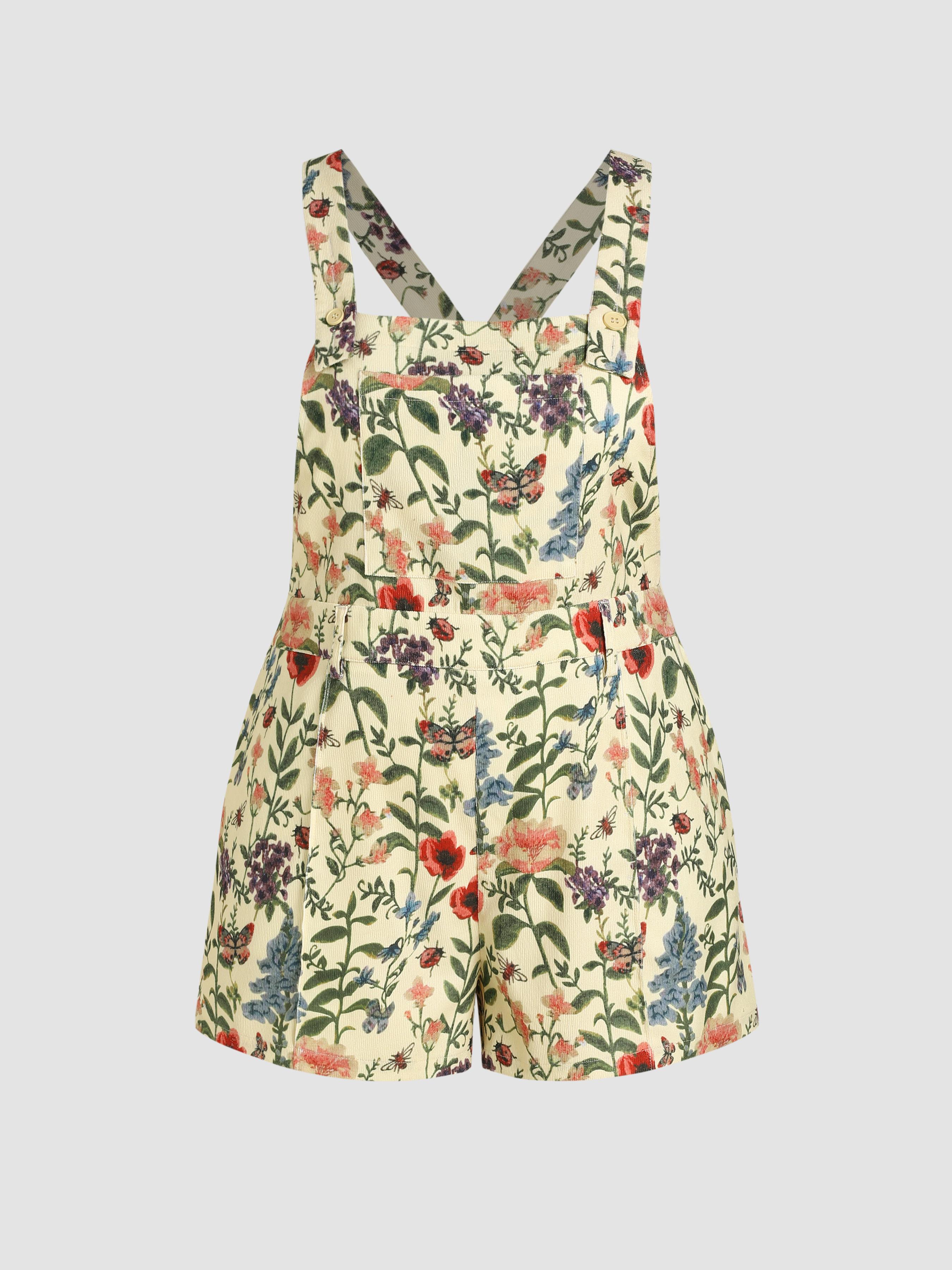 Lightweight Corduroy Floral Button Romper Curve & Plus by CIDER