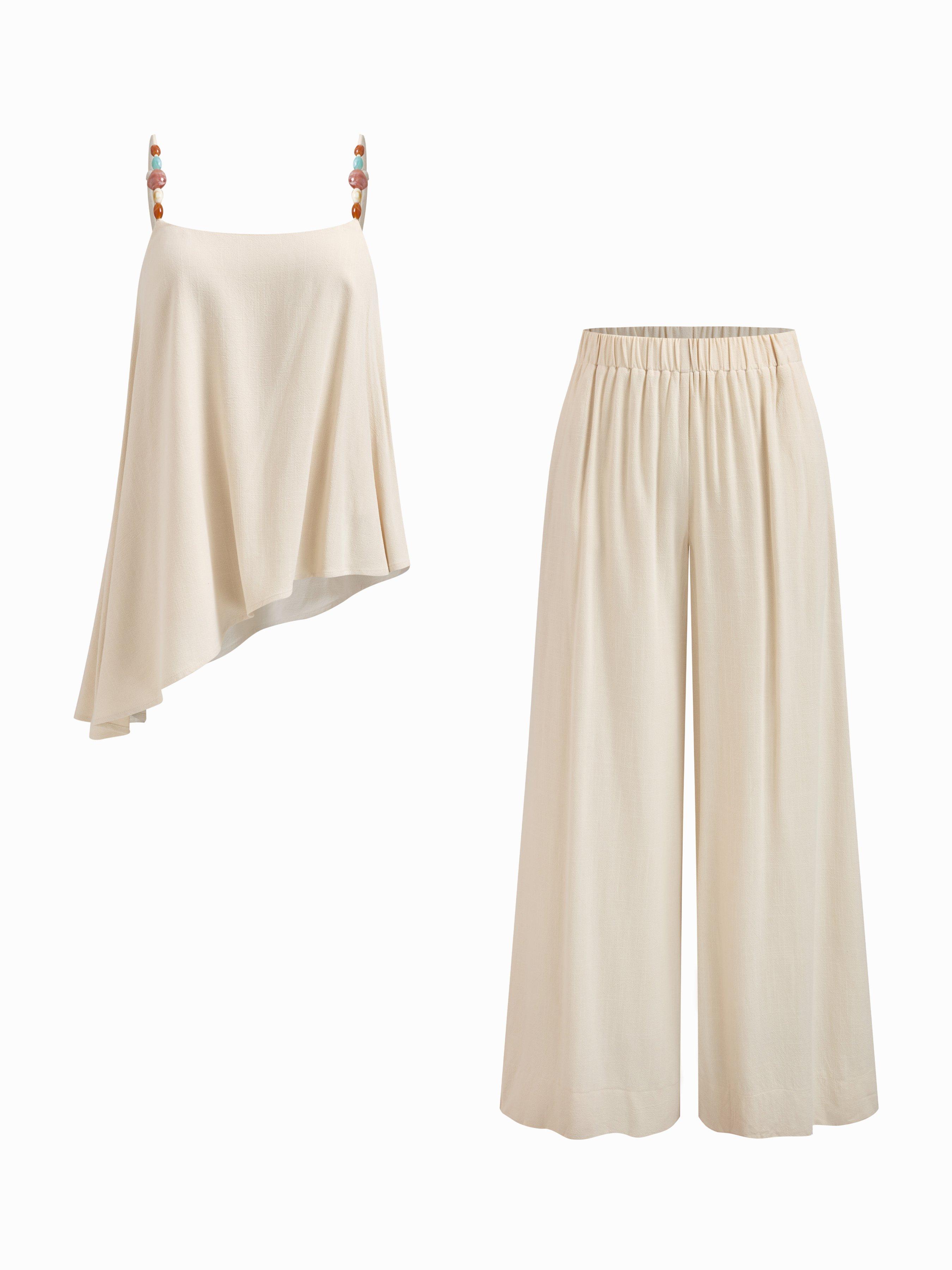 Linen-blend Asymmetrical Cami Top & Mid Rise Wide Leg Oversized Trousers Set by CIDER