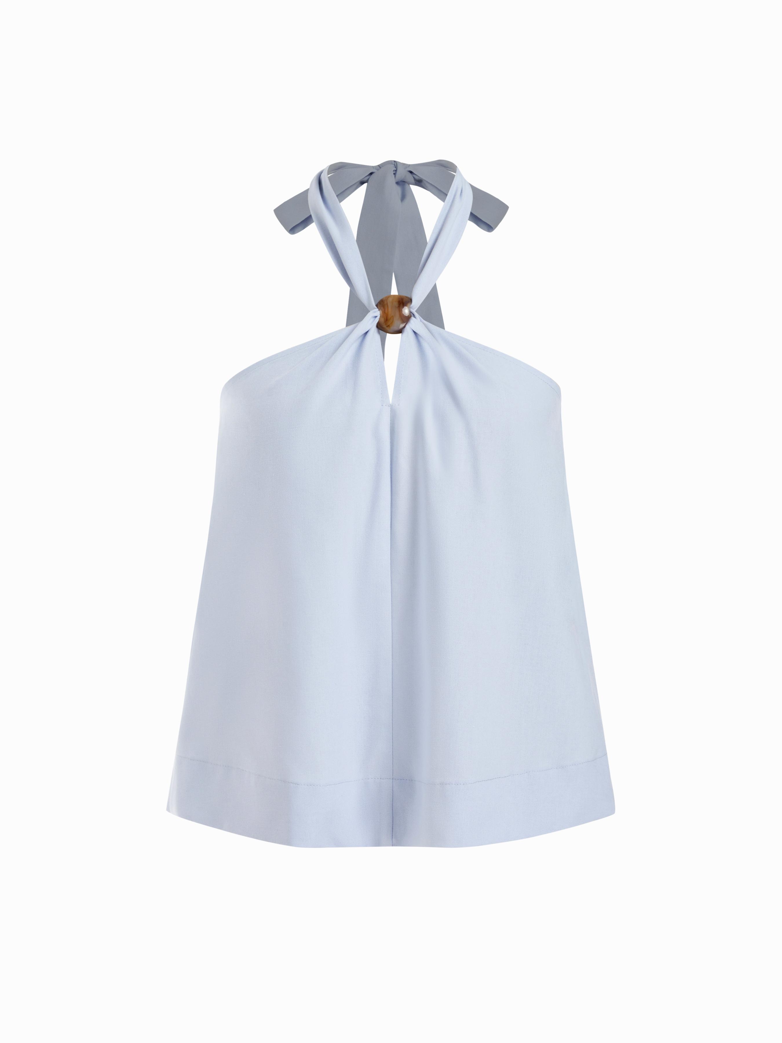 Linen-blend Beaded Halter Neckline Knotted Oversized Top by CIDER