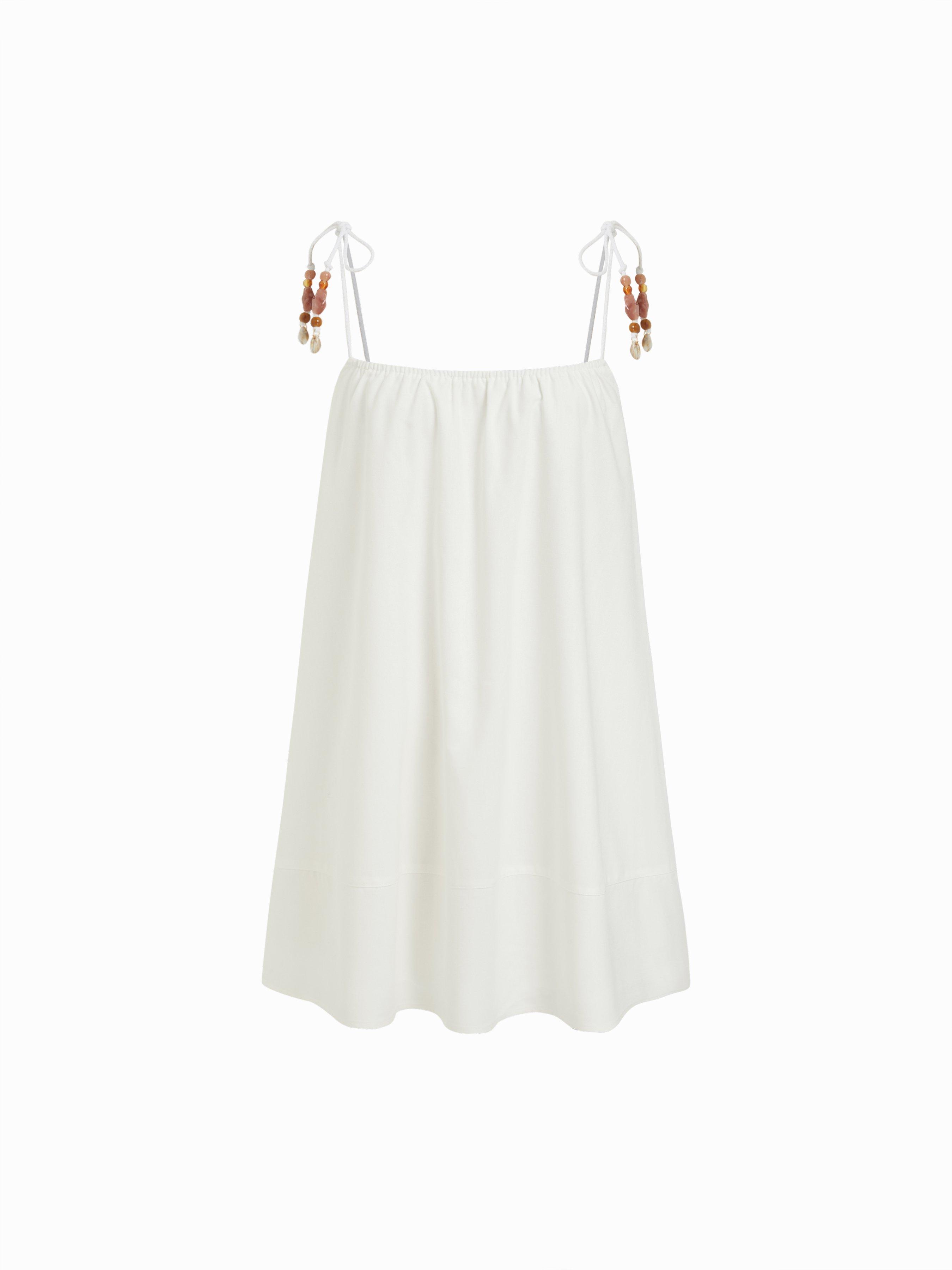 Linen-blend Beaded Knotted Cami Mini Dress by CIDER