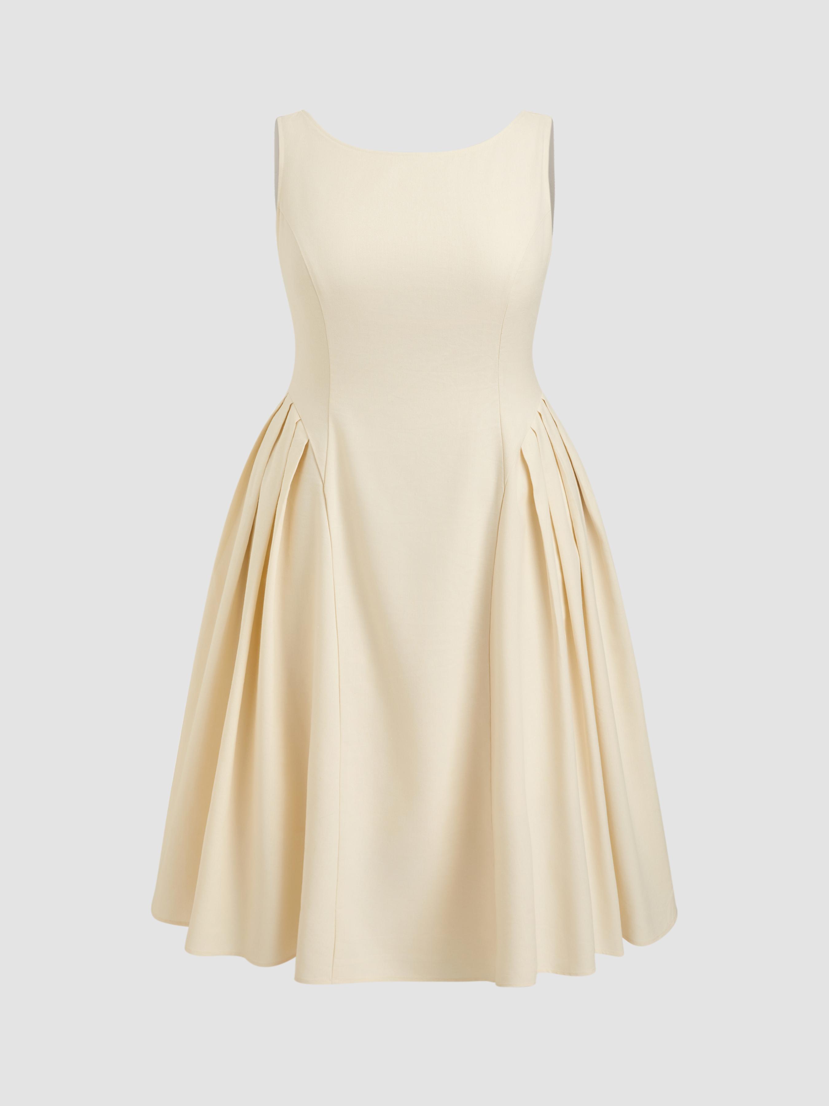 Linen-blend Boat Neck Backless Ruffle Hem Midi Dress Curve & Plus by CIDER