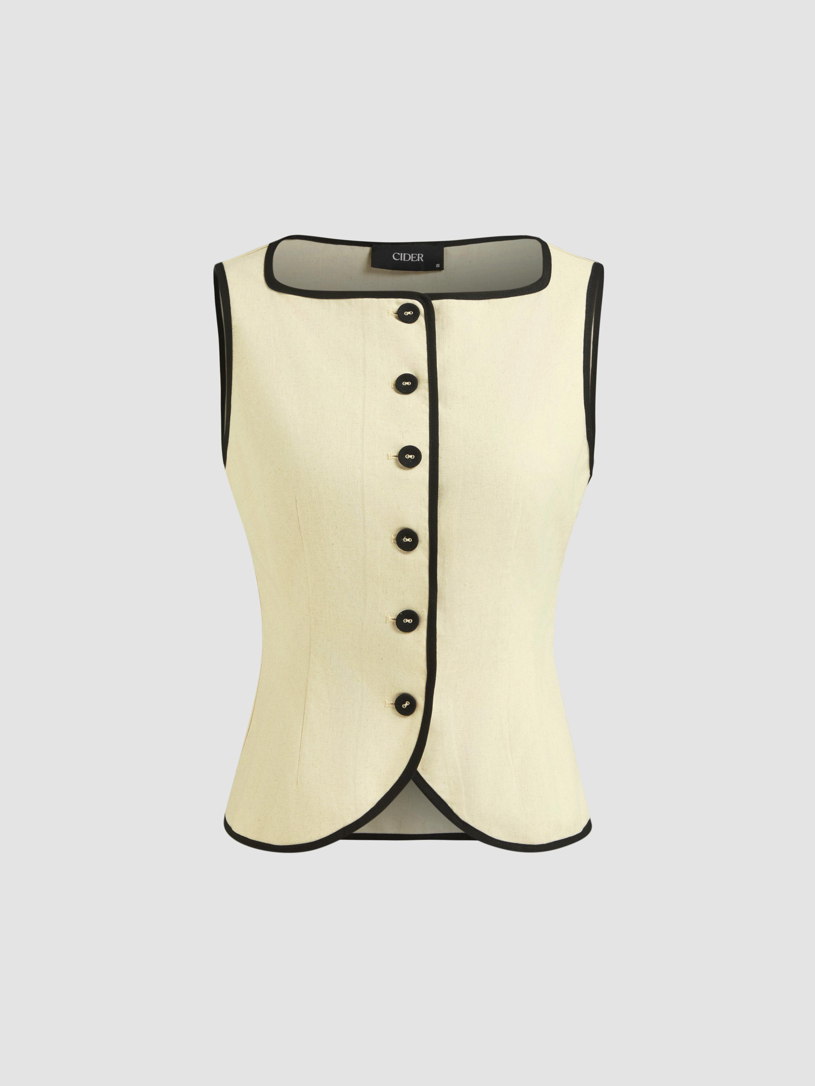 Linen-blend Boat Neck Contrasting Binding Vest by CIDER