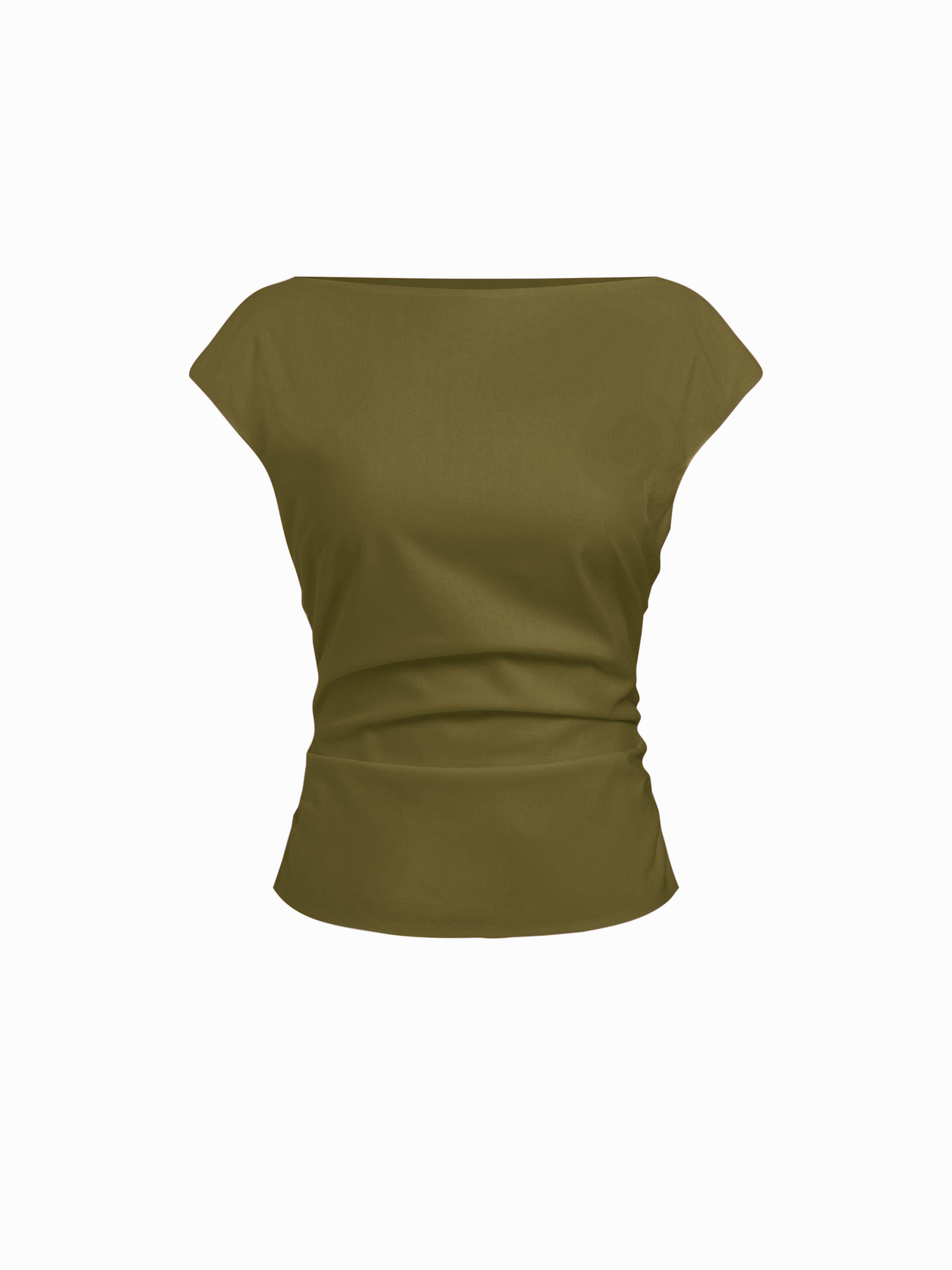 Linen-blend Boat Neck Ruched Cut Out Tie Back Top by CIDER
