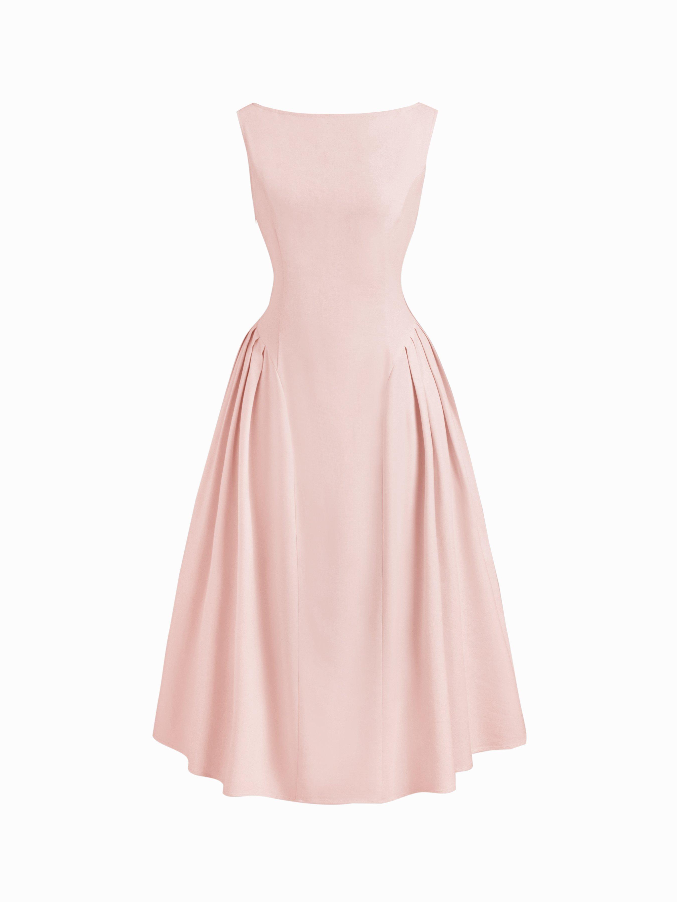 Linen-blend Boat Neck Ruffle Backless Midi Dress by CIDER