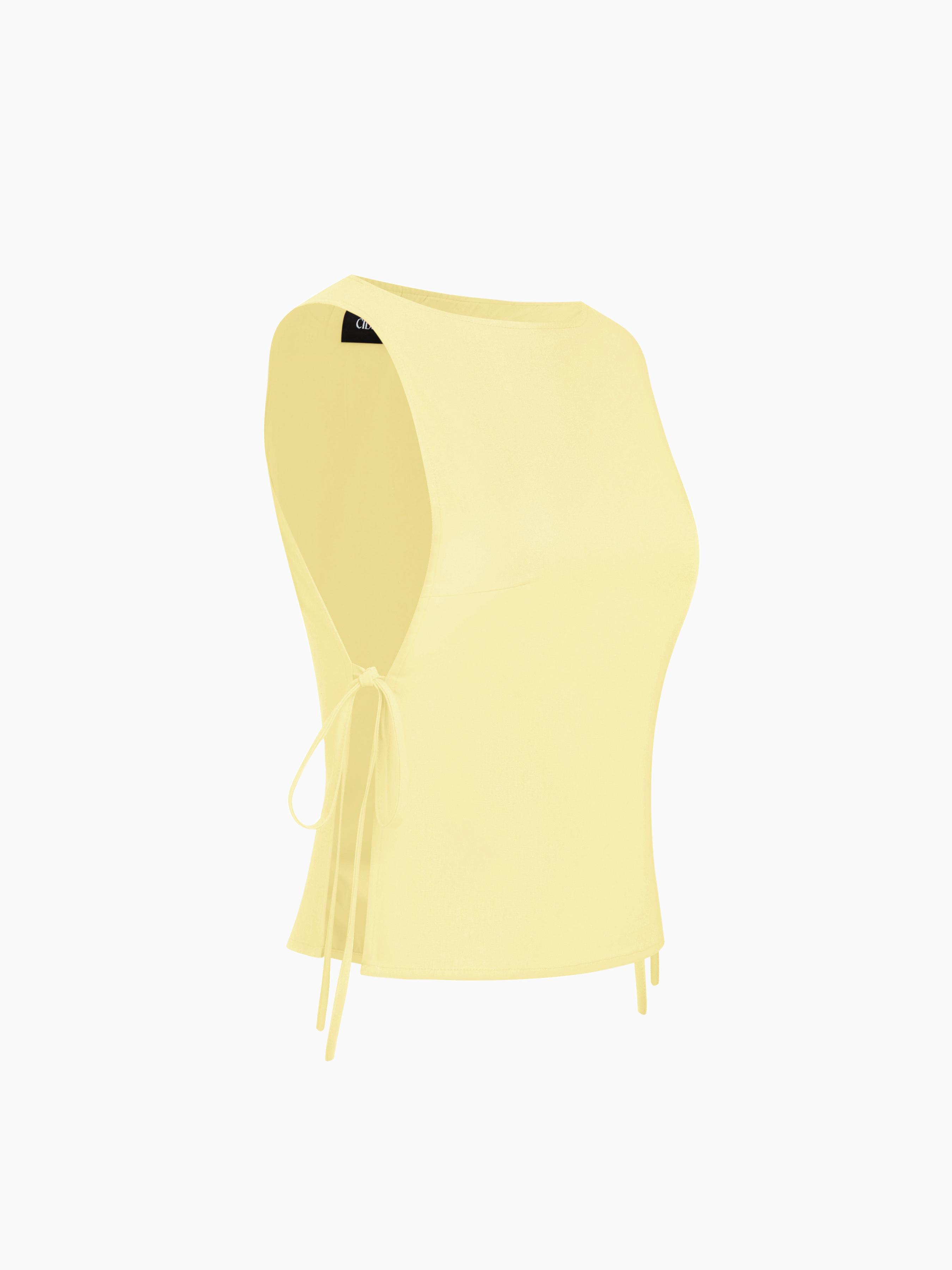 Linen-blend Boat Neck Tie Side Knotted Split Tank Top by CIDER