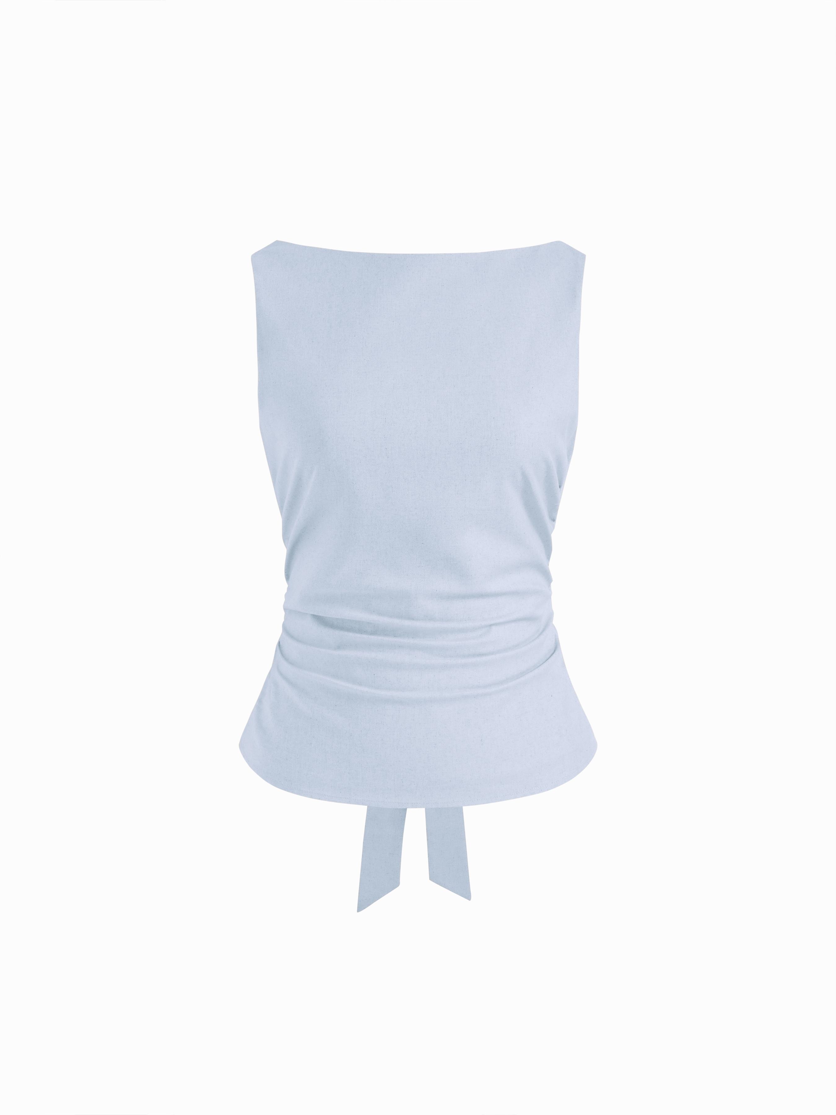 Linen-blend Boat Neckline Solid Bowknot Tank Top by CIDER