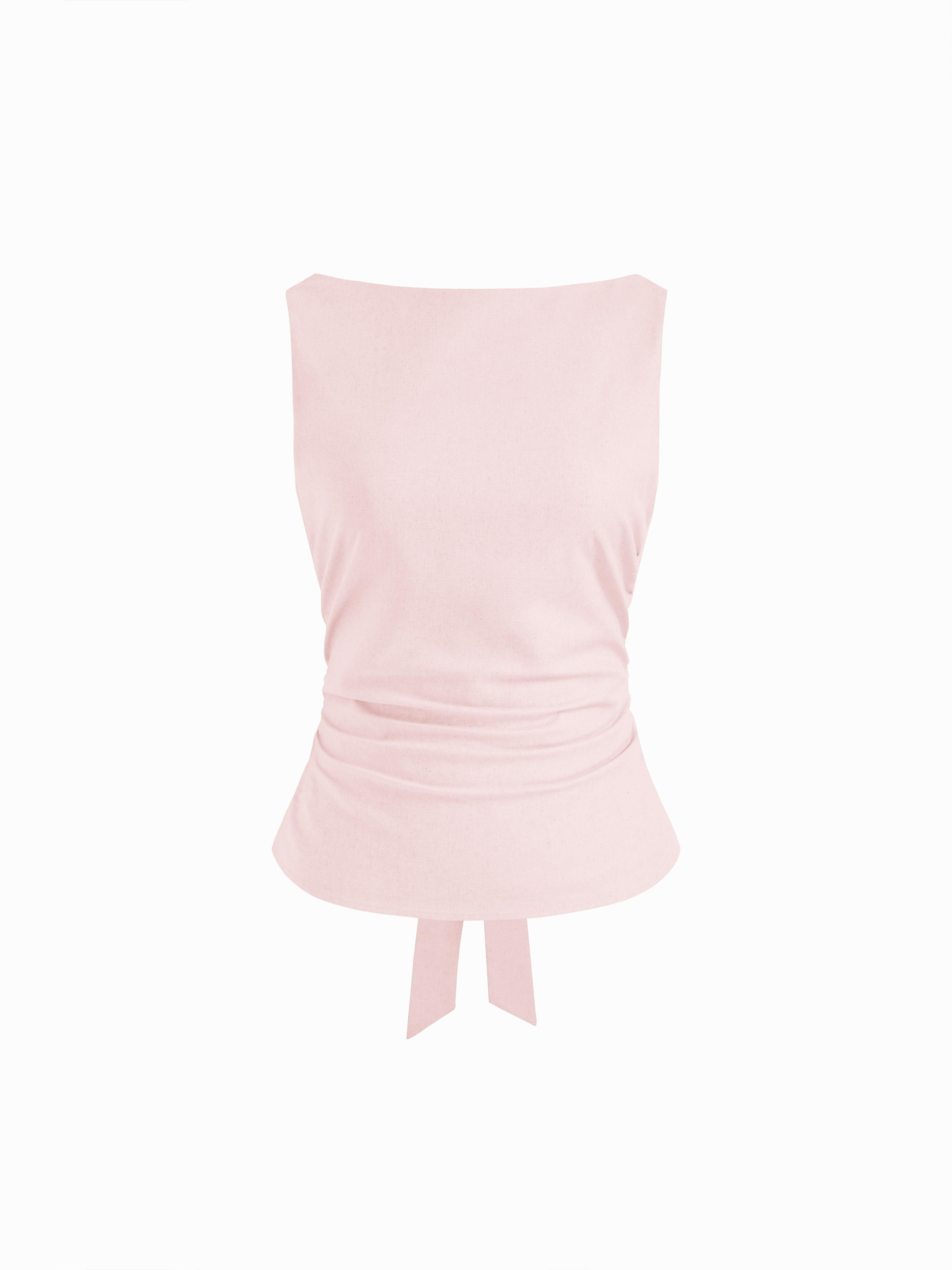 Linen-blend Boat Neckline Solid Bowknot Tank Top by CIDER