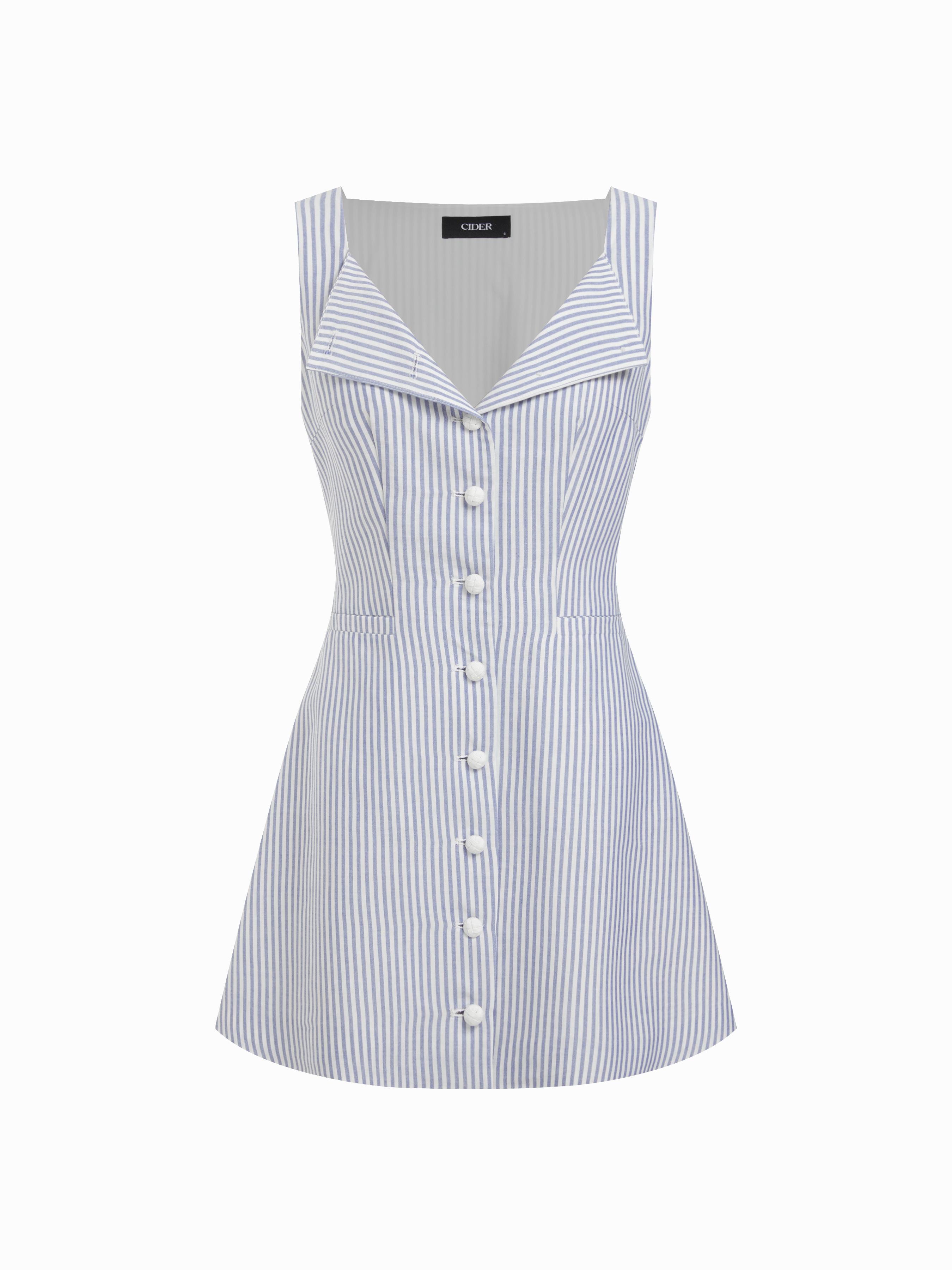Linen-blend Braided Button Back Belt Square Neck Mini Dress by CIDER