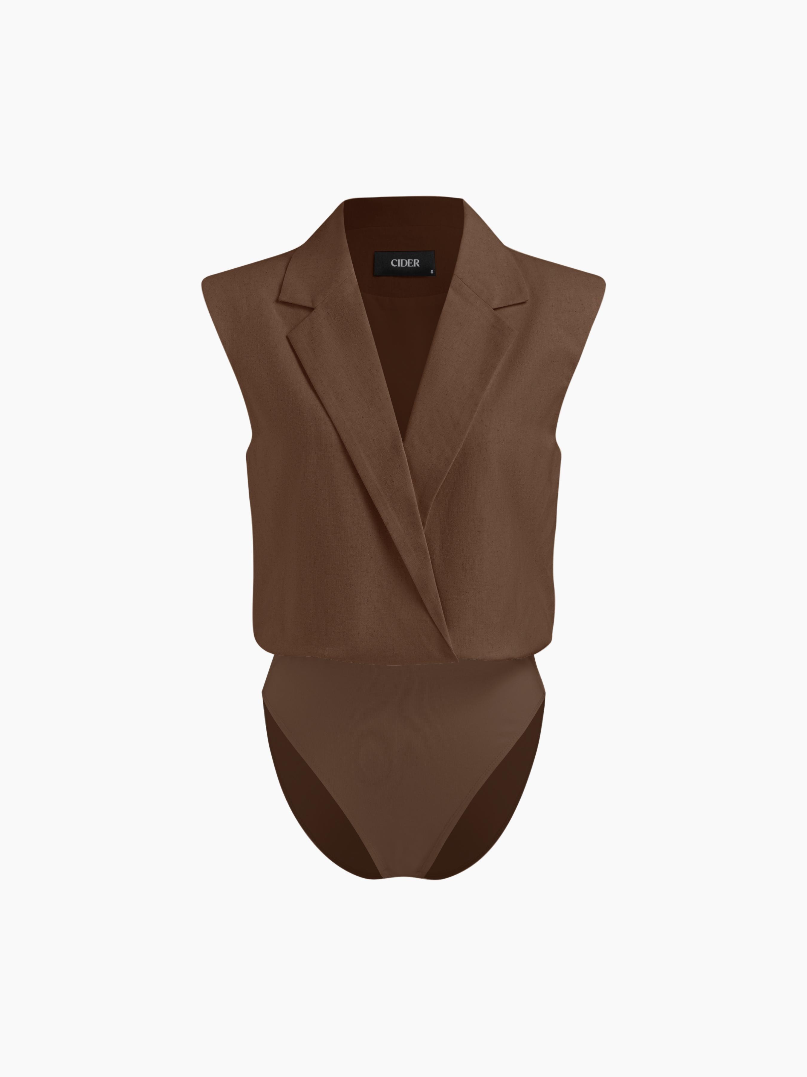 Linen-blend Collar Bodysuit by CIDER