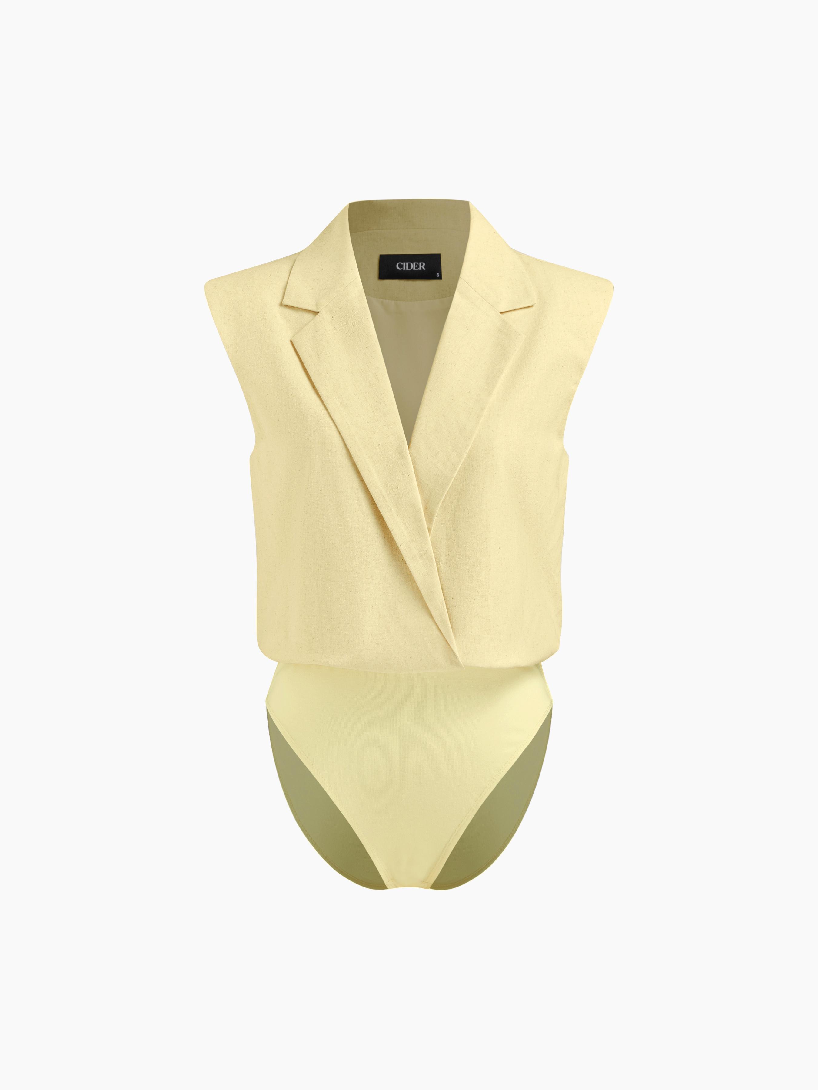 Linen-blend Collar Bodysuit by CIDER