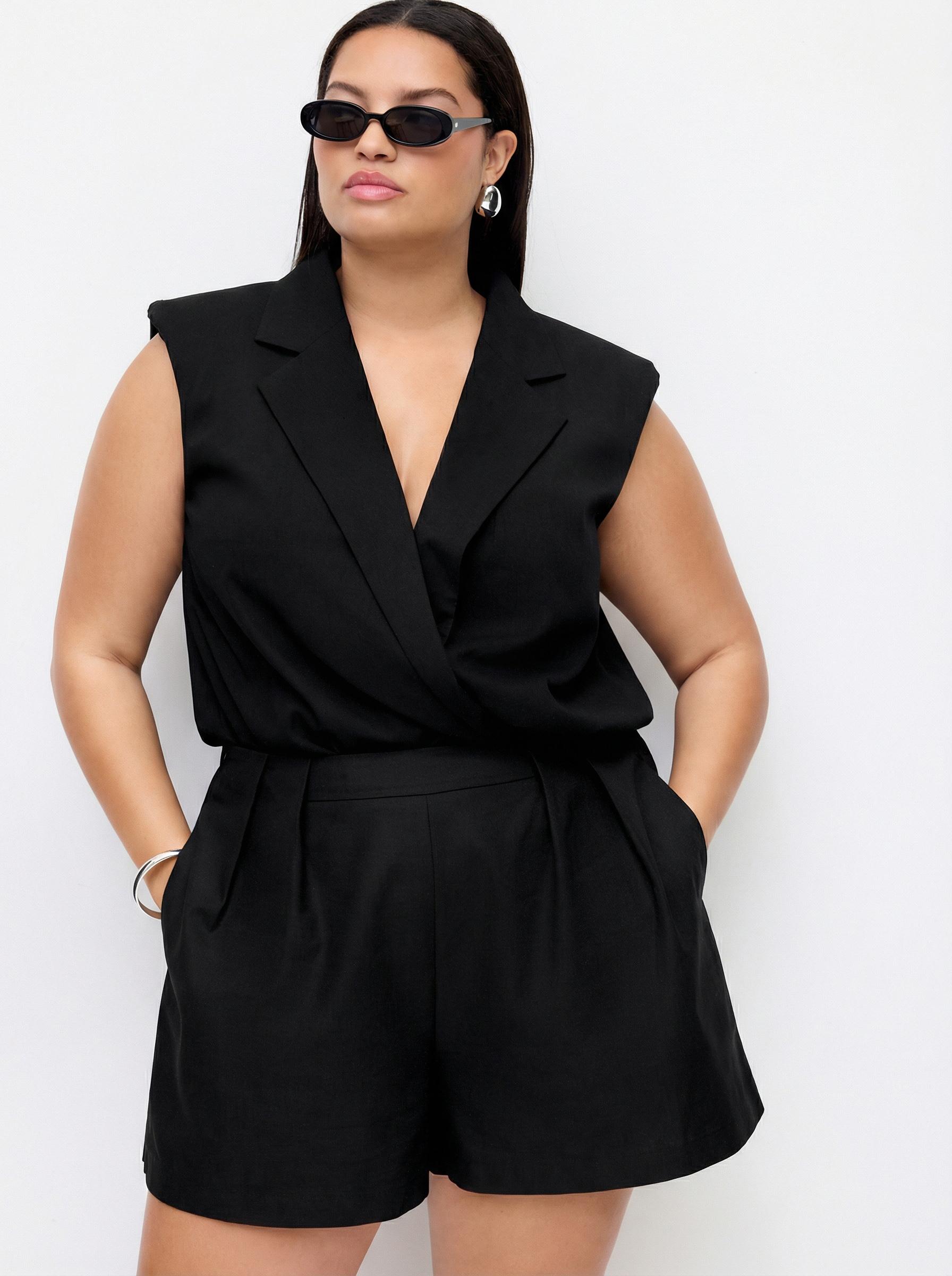 Linen-blend Collar Bodysuit Curve & Plus by CIDER