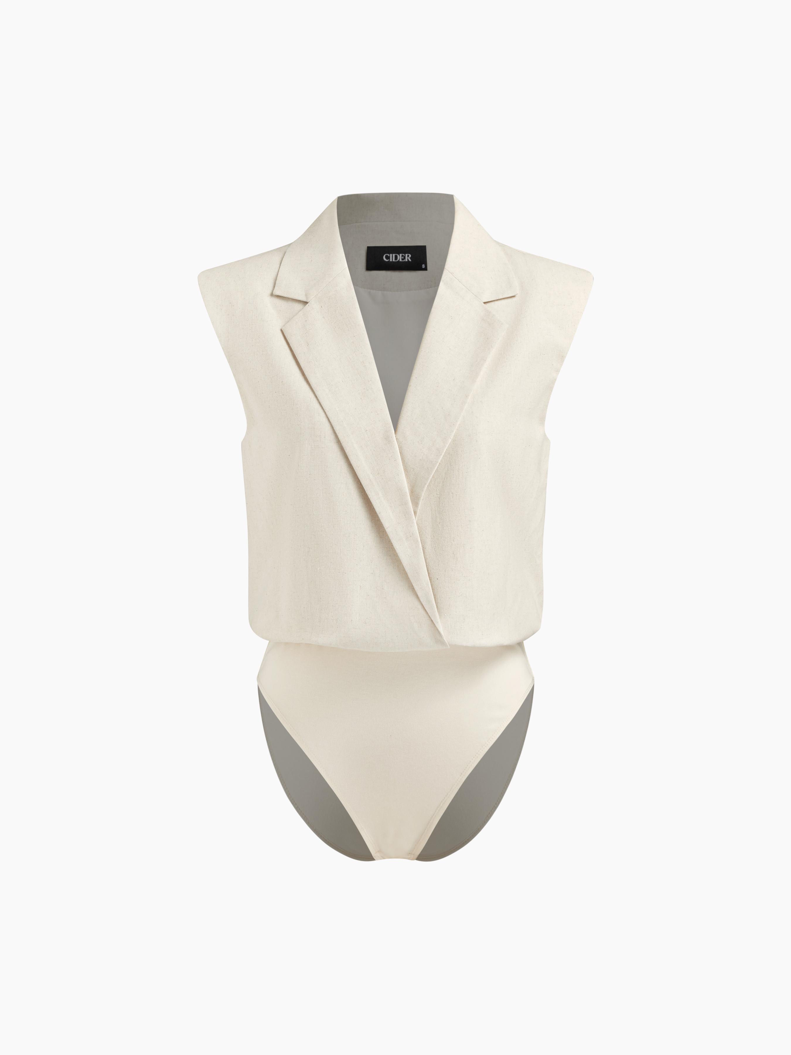 Linen-blend Collar Bodysuit by CIDER