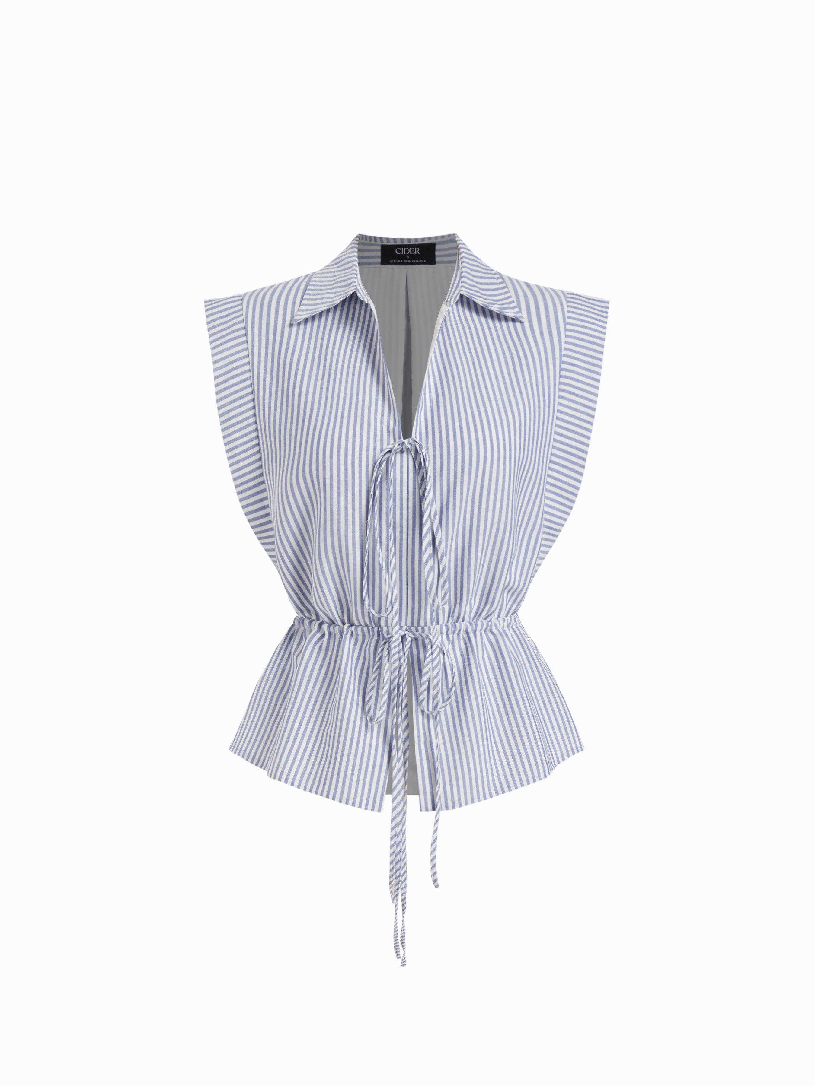 Linen-blend Collar Drawstring Sleeveless Blouse by CIDER