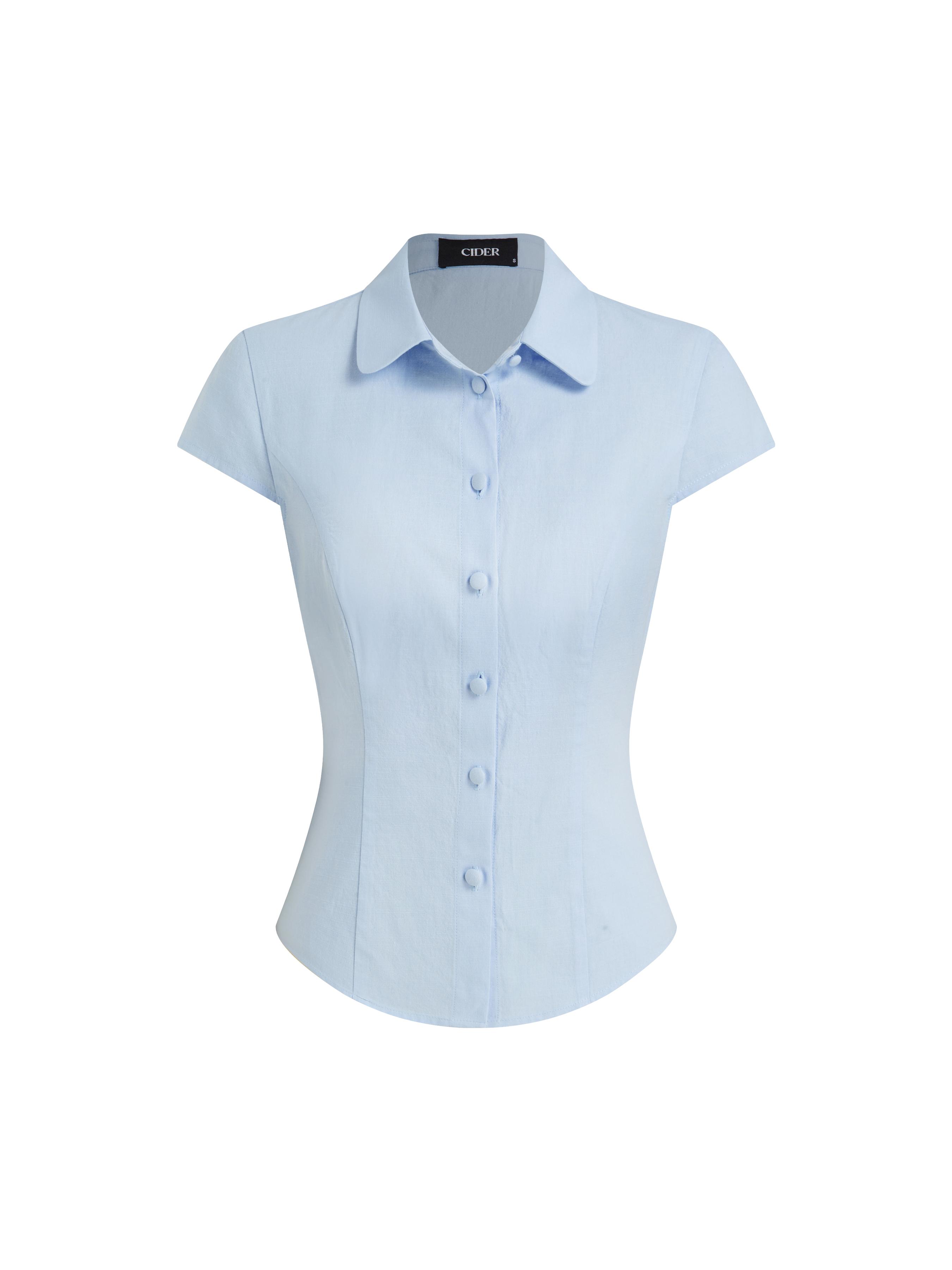 Linen-blend Collar Knotted Tie Back Shirt by CIDER
