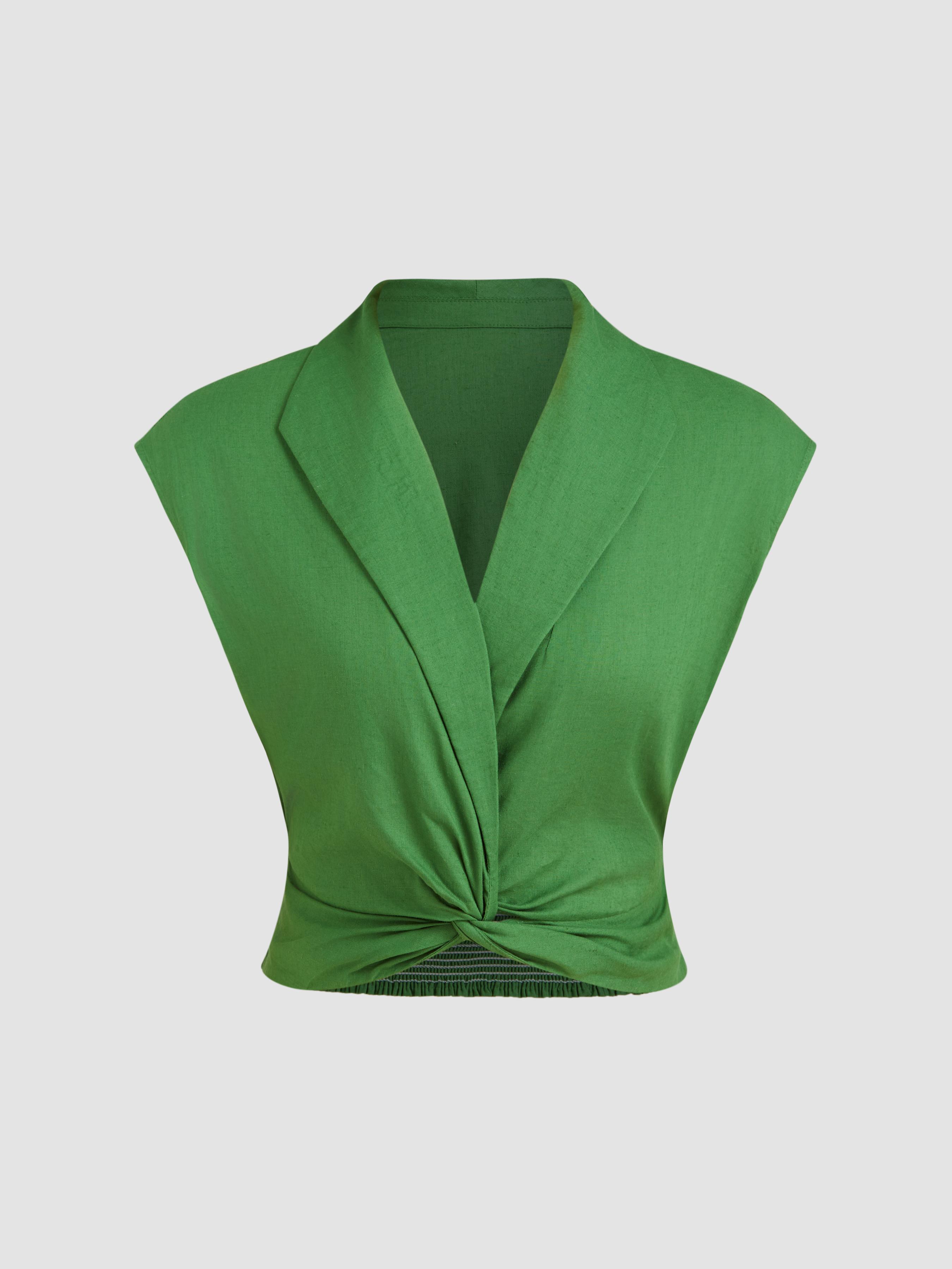 Linen-blend Collar Twist Shirred Oversized Blouse by CIDER