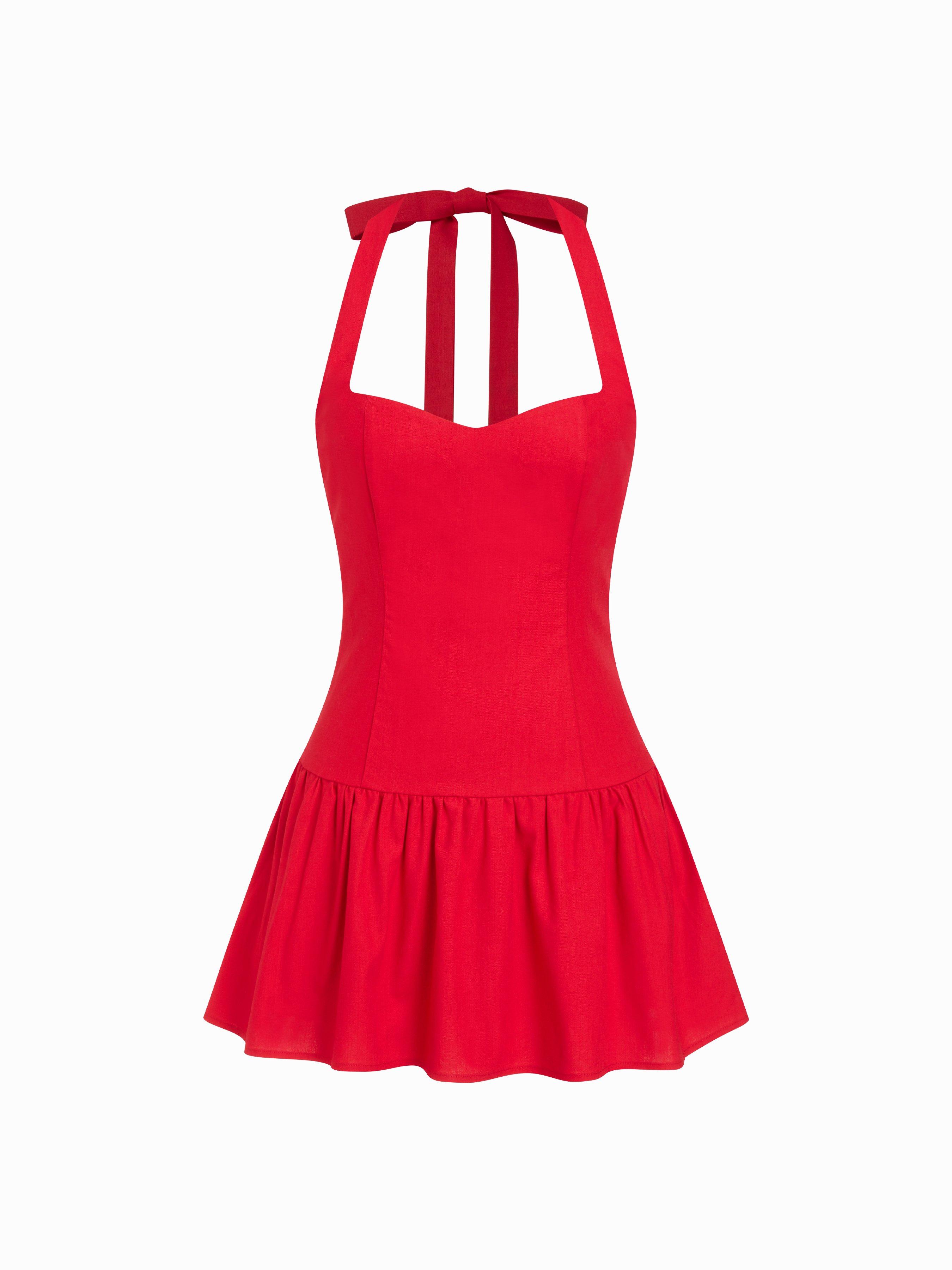 Linen-blend Halter Neckline Bowknot A-line Mini Dress by CIDER