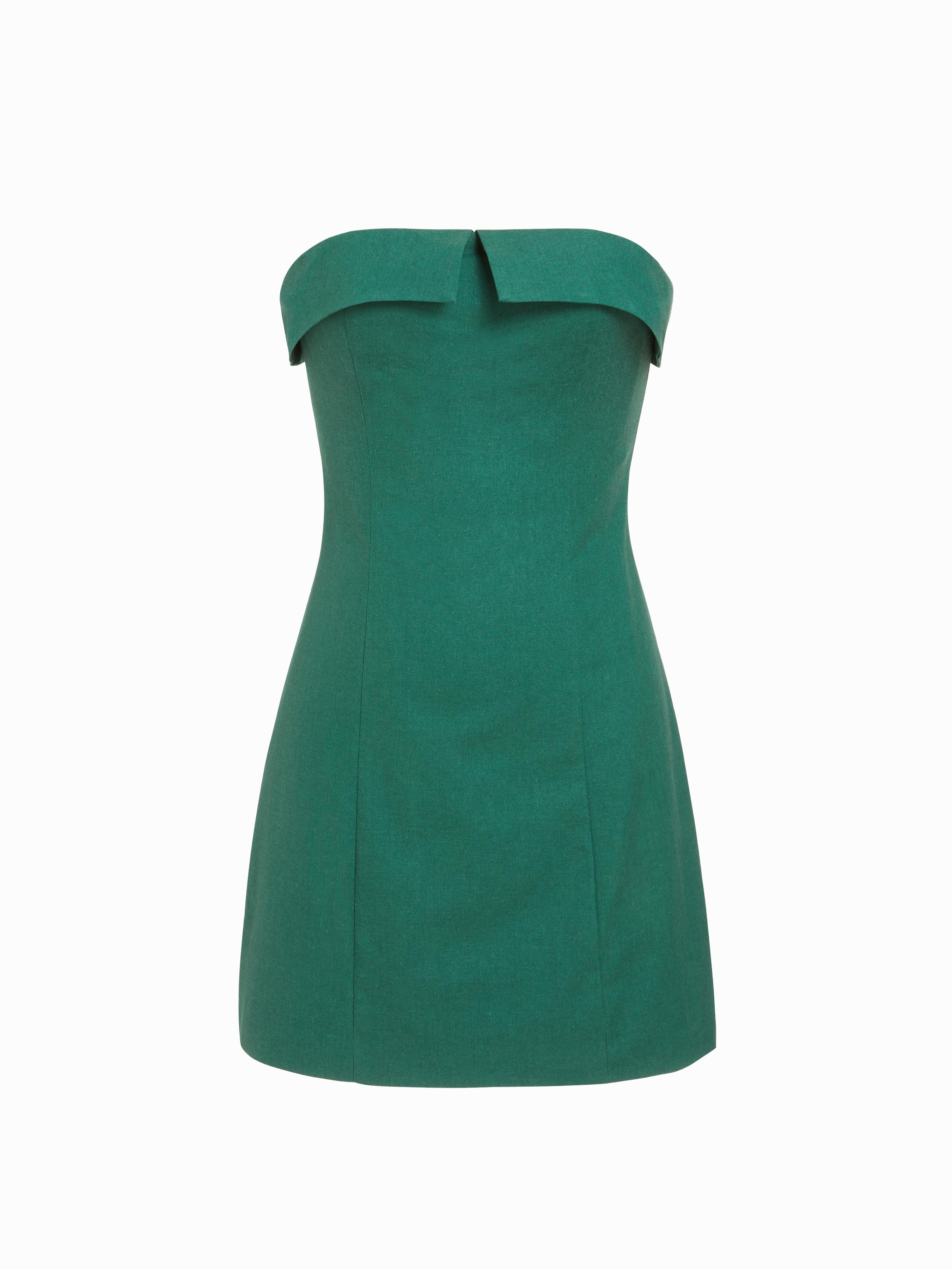 Linen-blend High Rise A-line Mini Bandeau Dress by CIDER