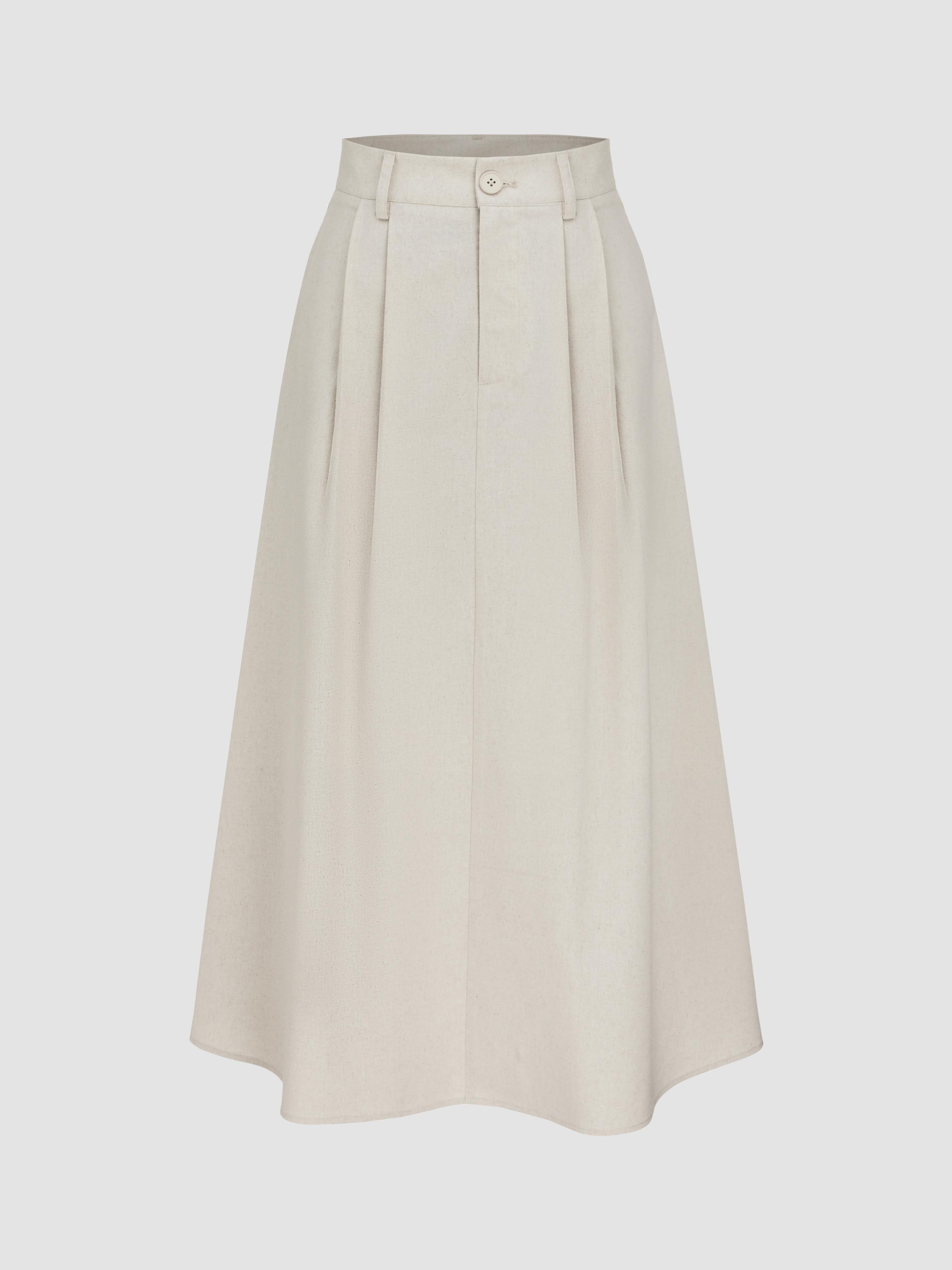 Linen-blend High Rise Solid Pocket Maxi Skirt by CIDER