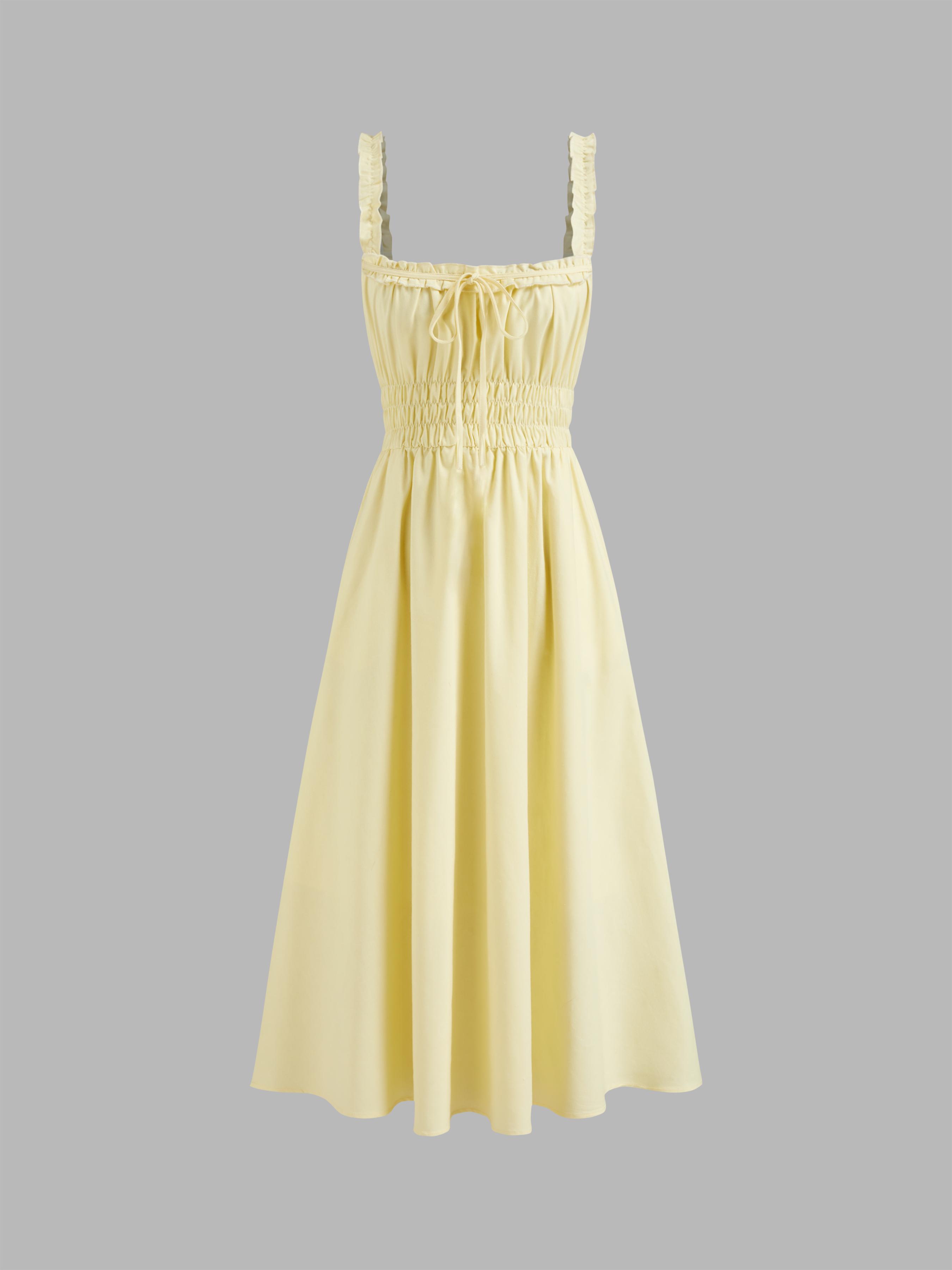 Linen-blend Lettuce Trim Knotted Shirred Cami Midi Dress by CIDER