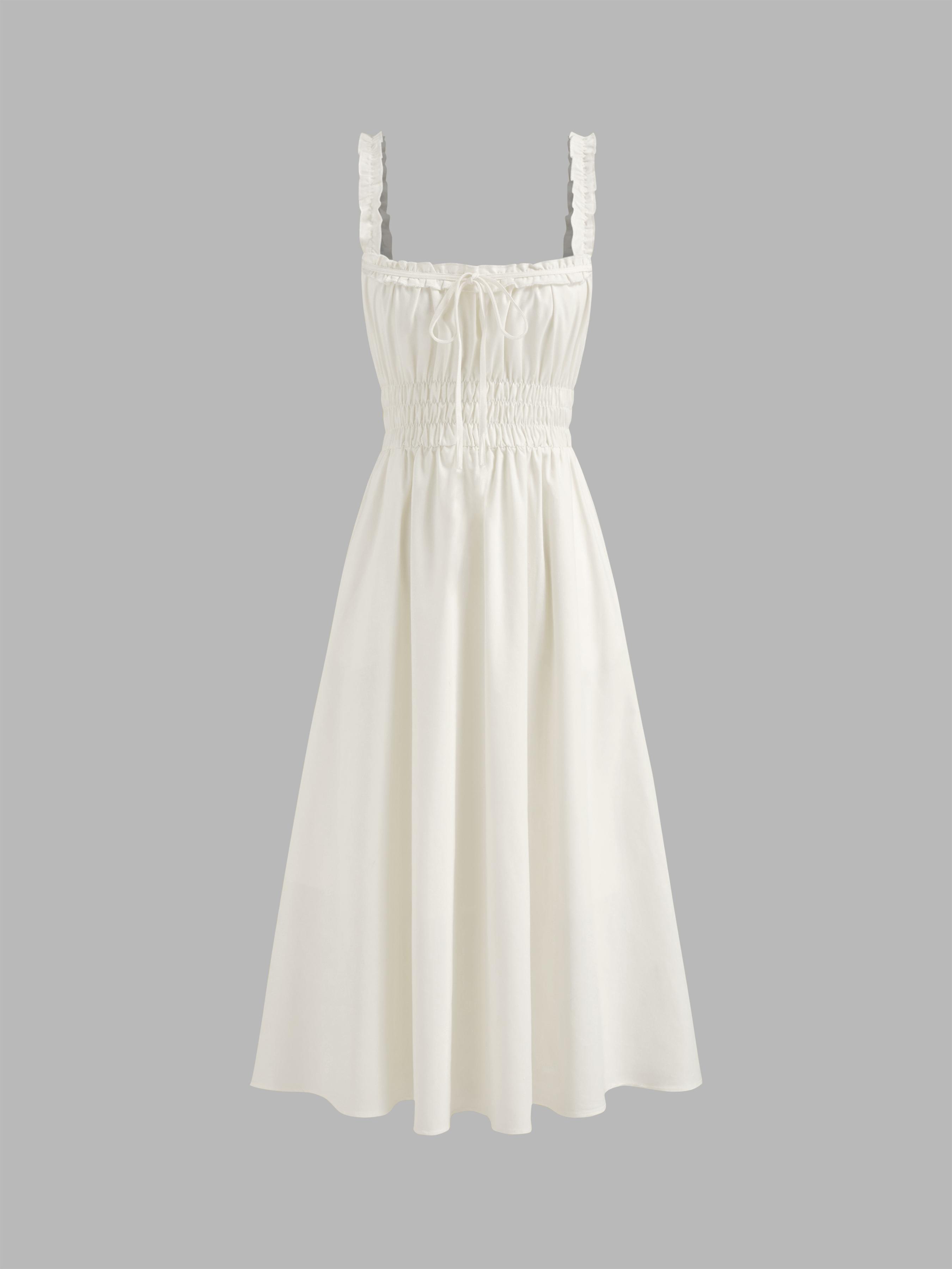 Linen-blend Lettuce Trim Knotted Shirred Cami Midi Dress by CIDER
