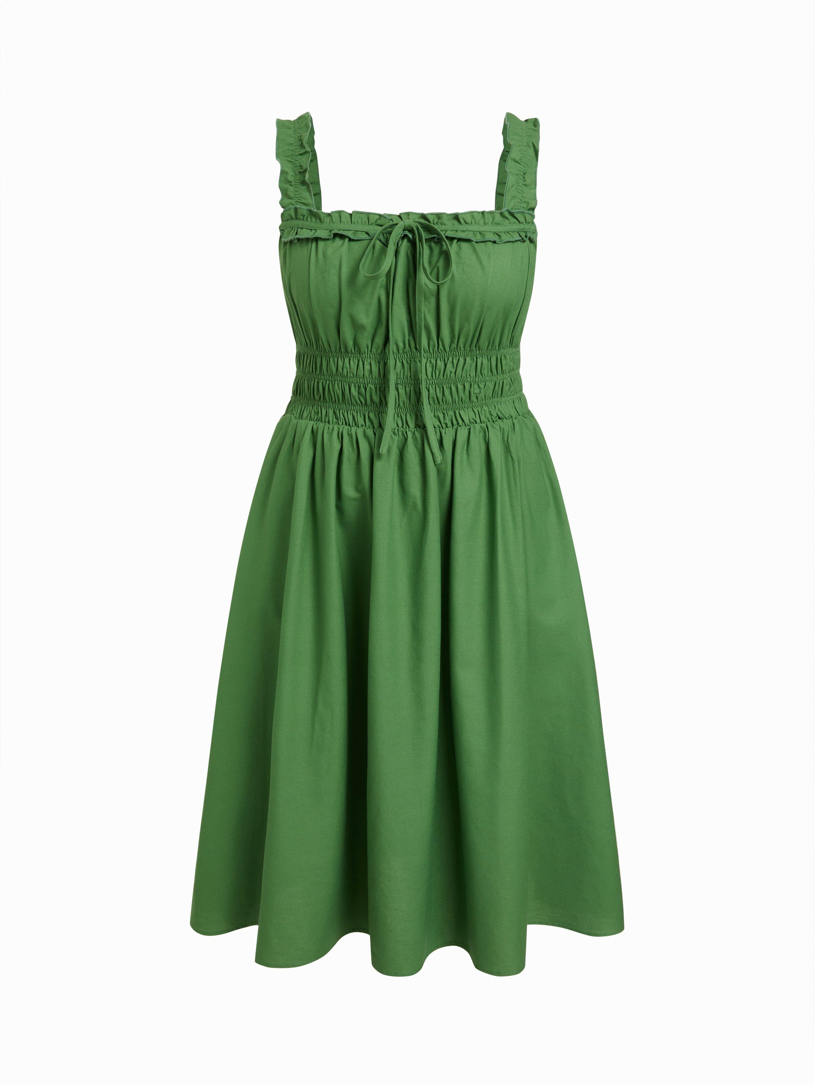 Linen-blend Lettuce Trim Knotted Shirred Cami Midi Dress Curve & Plus by CIDER