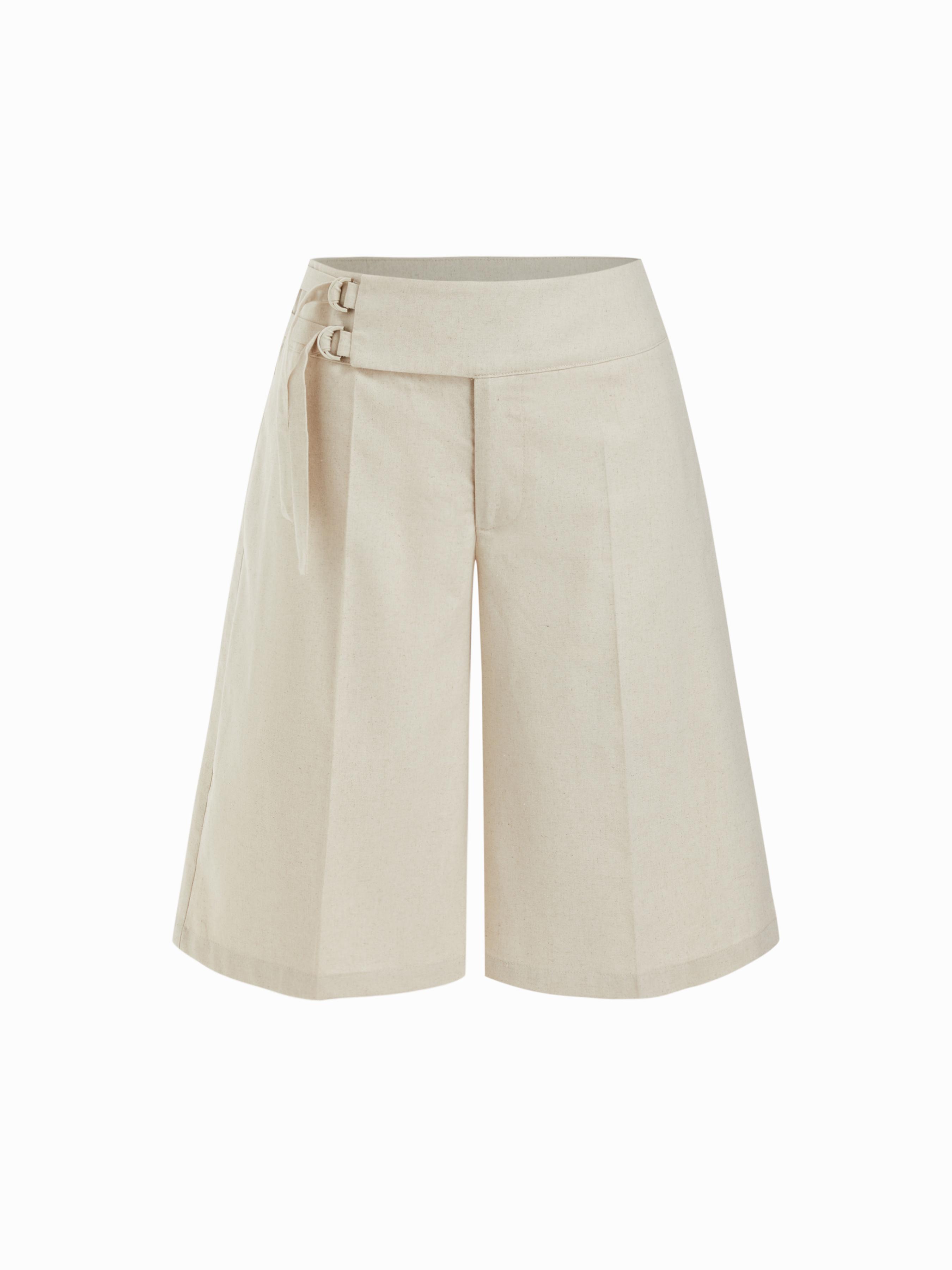 Linen-blend Low Rise Metal Detail Bermuda Shorts by CIDER