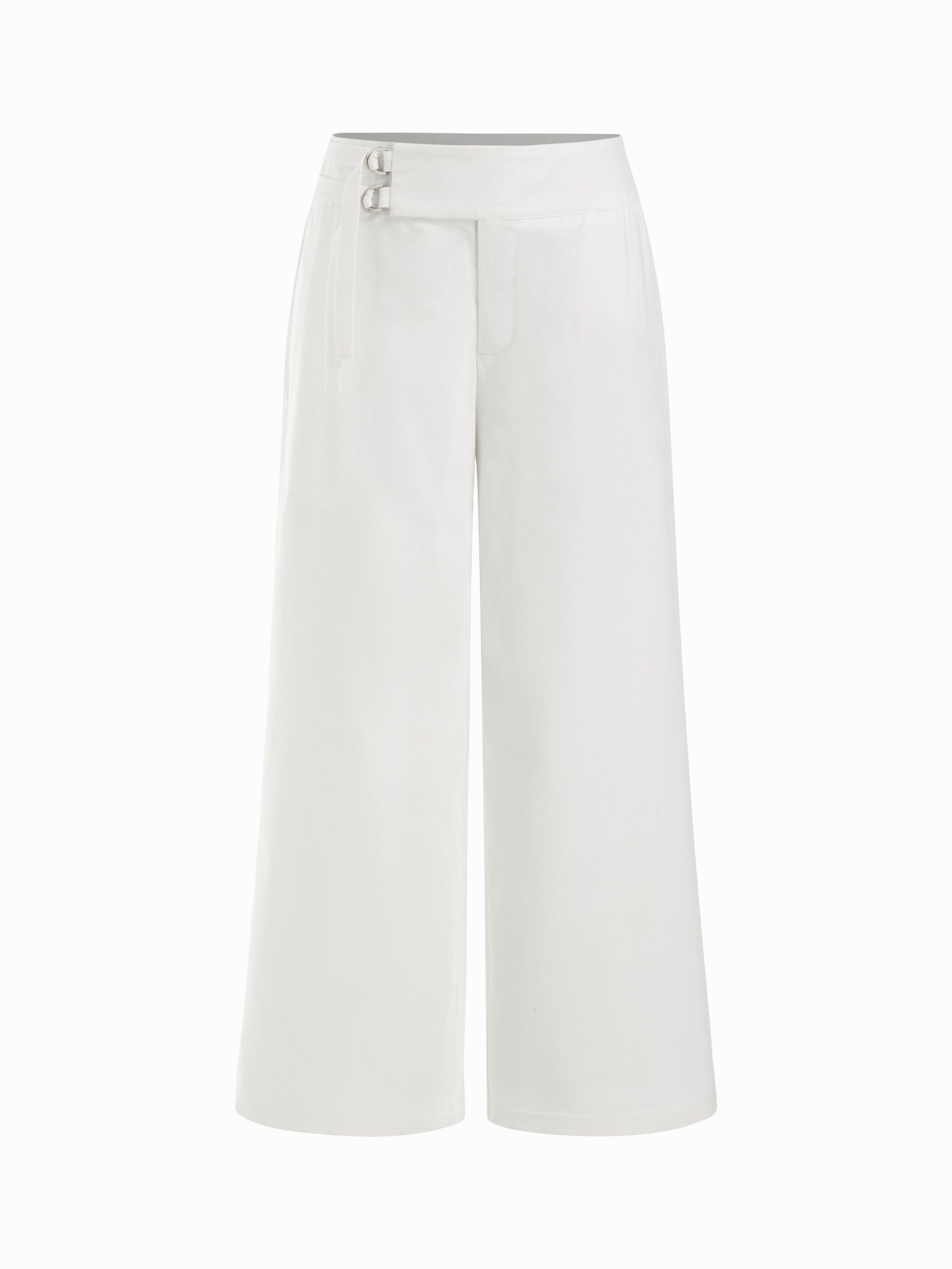 Linen-blend Low Rise Metal Detail Wide Leg Trousers by CIDER