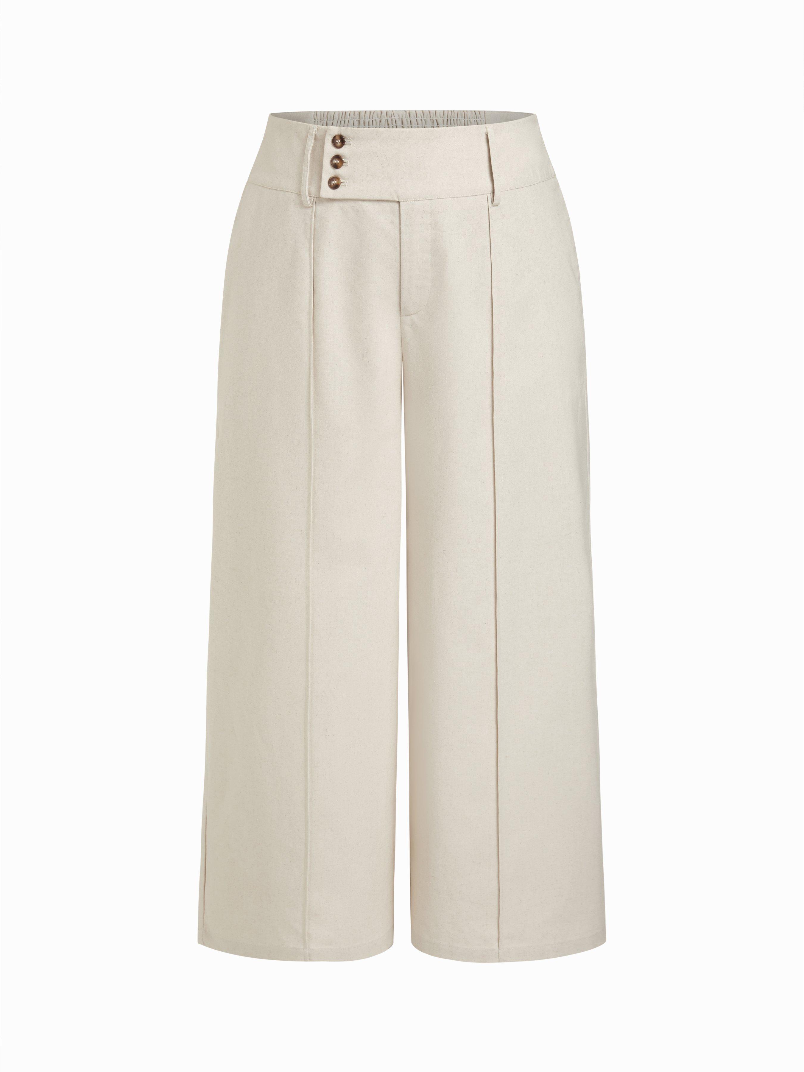 Linen-blend Mid Rise Pleated Wide Leg Trousers Curve & Plus by CIDER