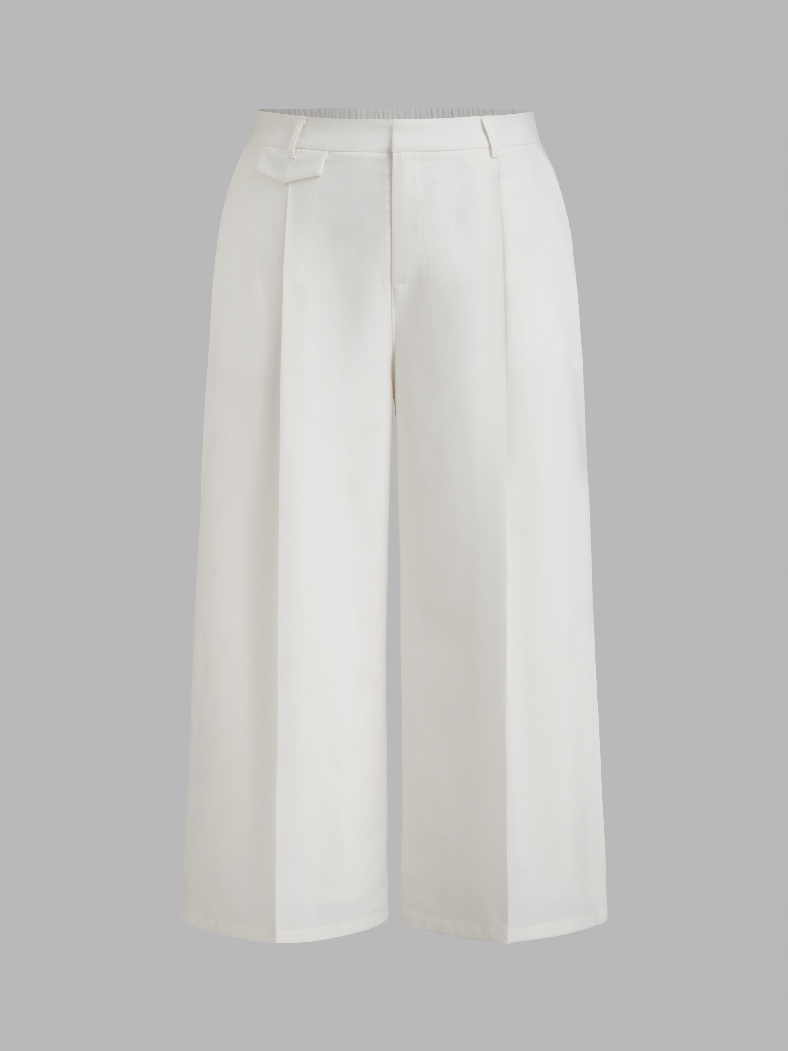 Linen-blend Mid Rise Solid Pocket Wide Leg Trousers Curve & Plus by CIDER