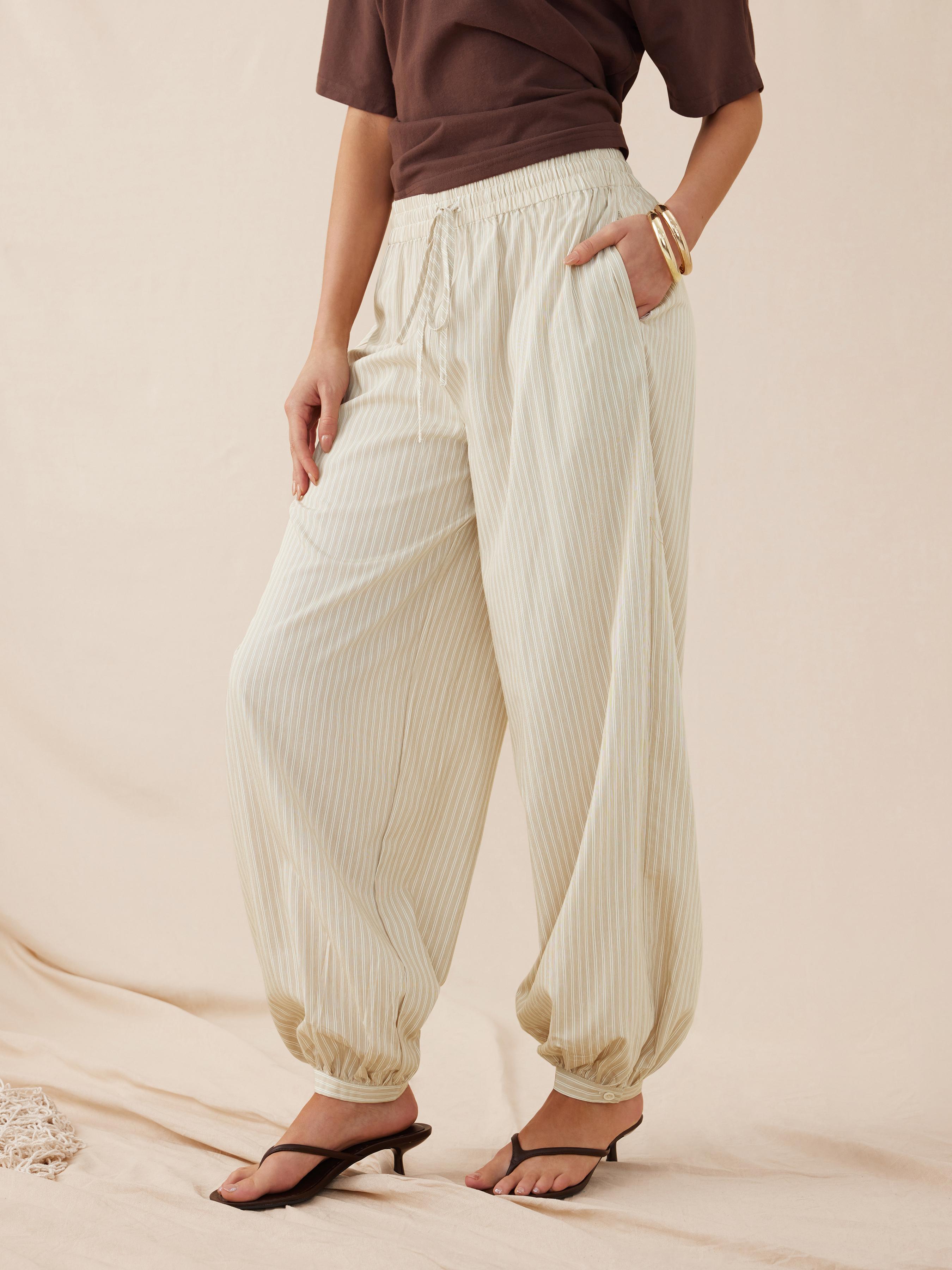 Linen-blend Mid Rise Striped Jogger Trousers by CIDER