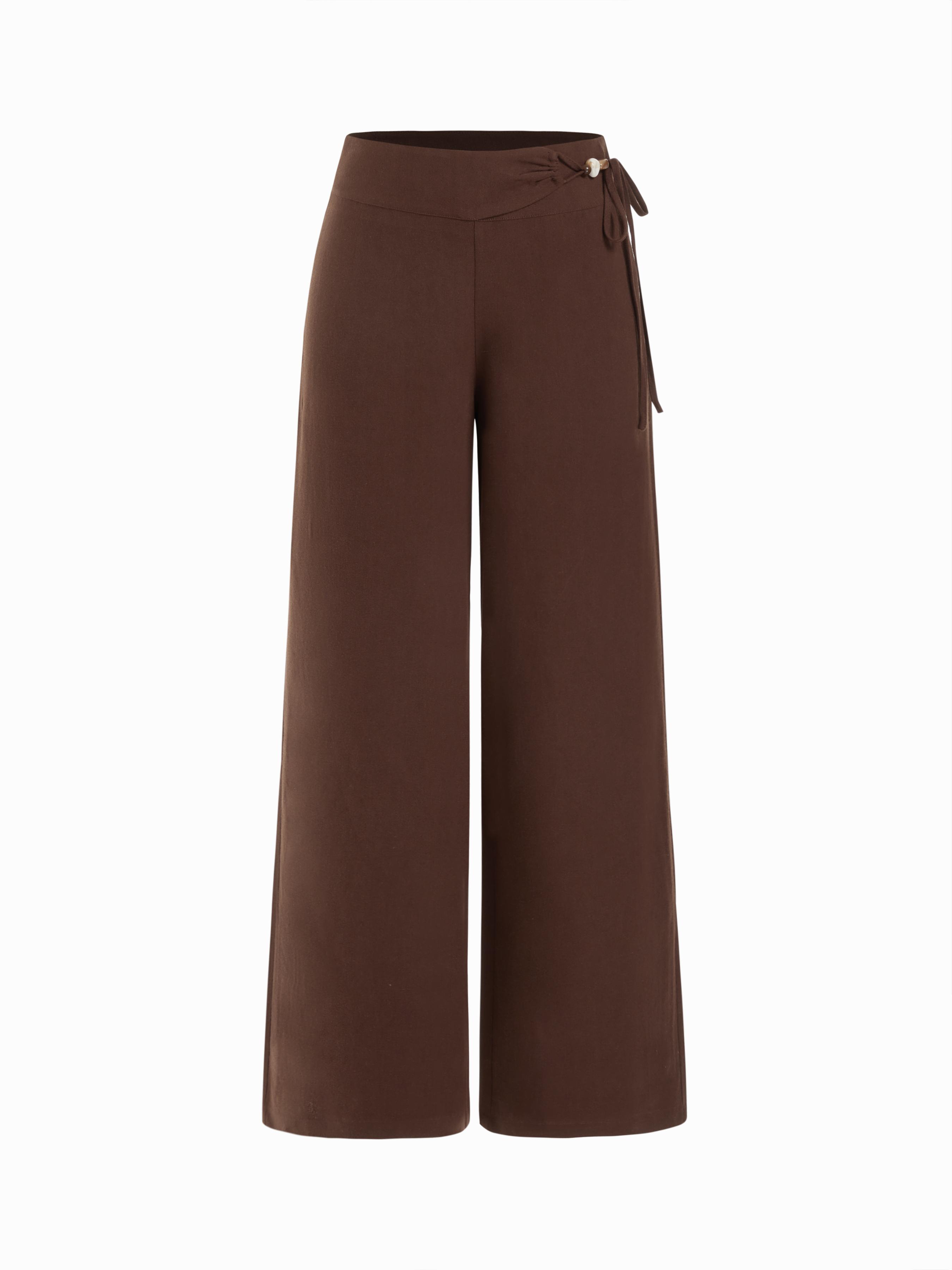 Linen-blend Mid Rise Wrap Wide Leg Trousers by CIDER