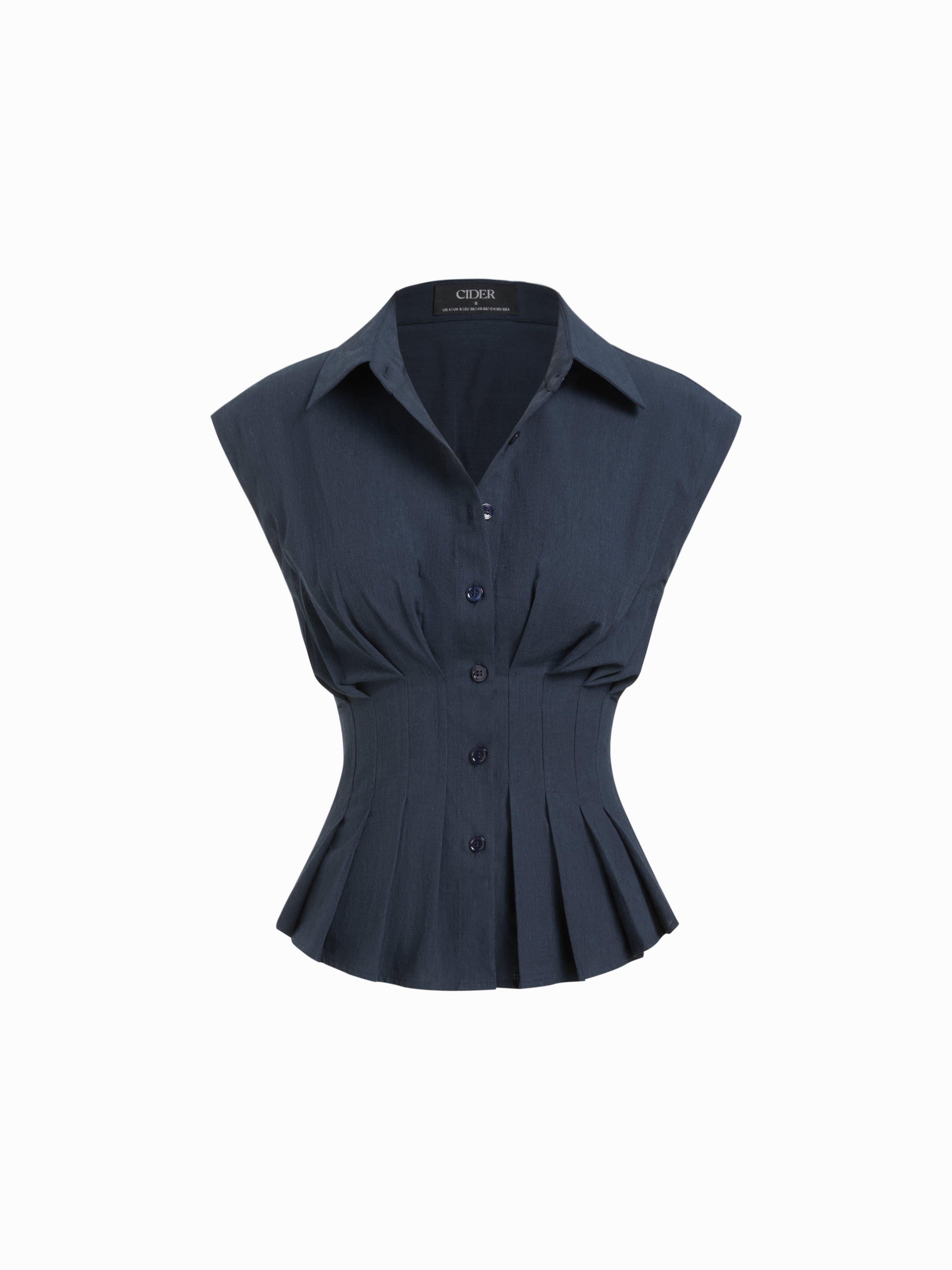 Linen-blend Pleated Button Blouse by CIDER