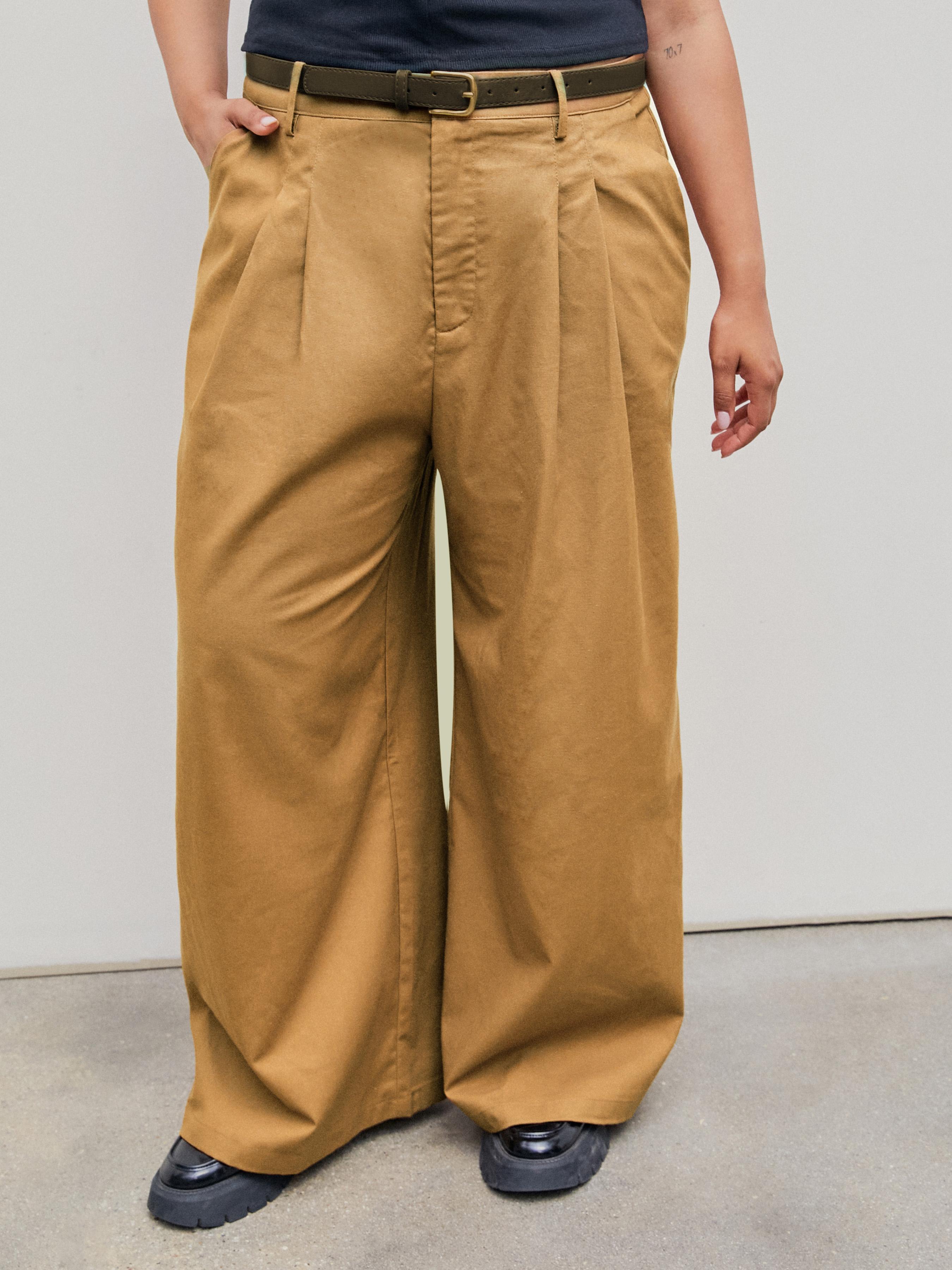 Linen-blend Pocket Wide Leg Pants With Belt Curve & Plus by CIDER
