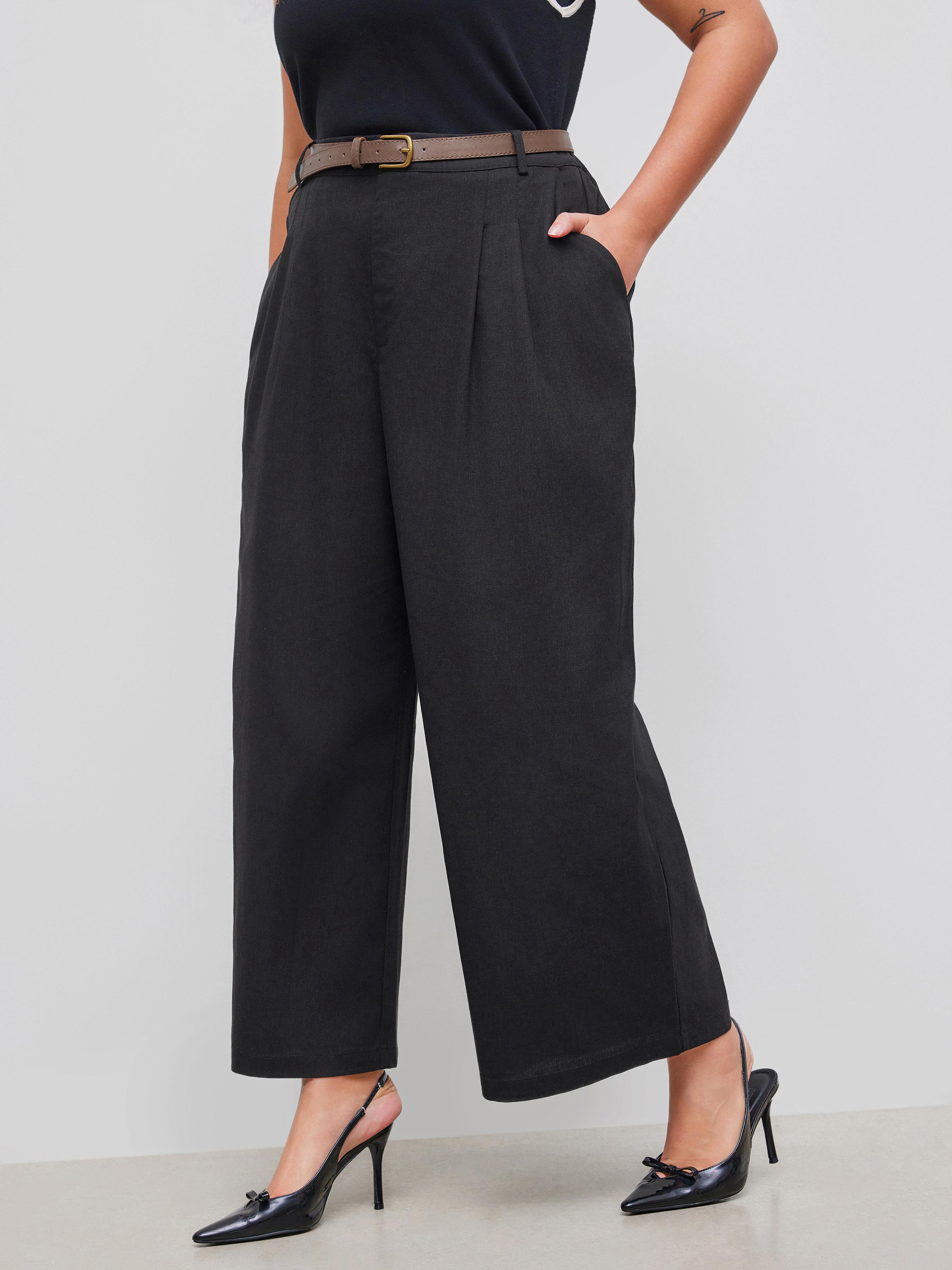 Linen-blend Pocket Wide Leg Pants With Belt Curve & Plus by CIDER