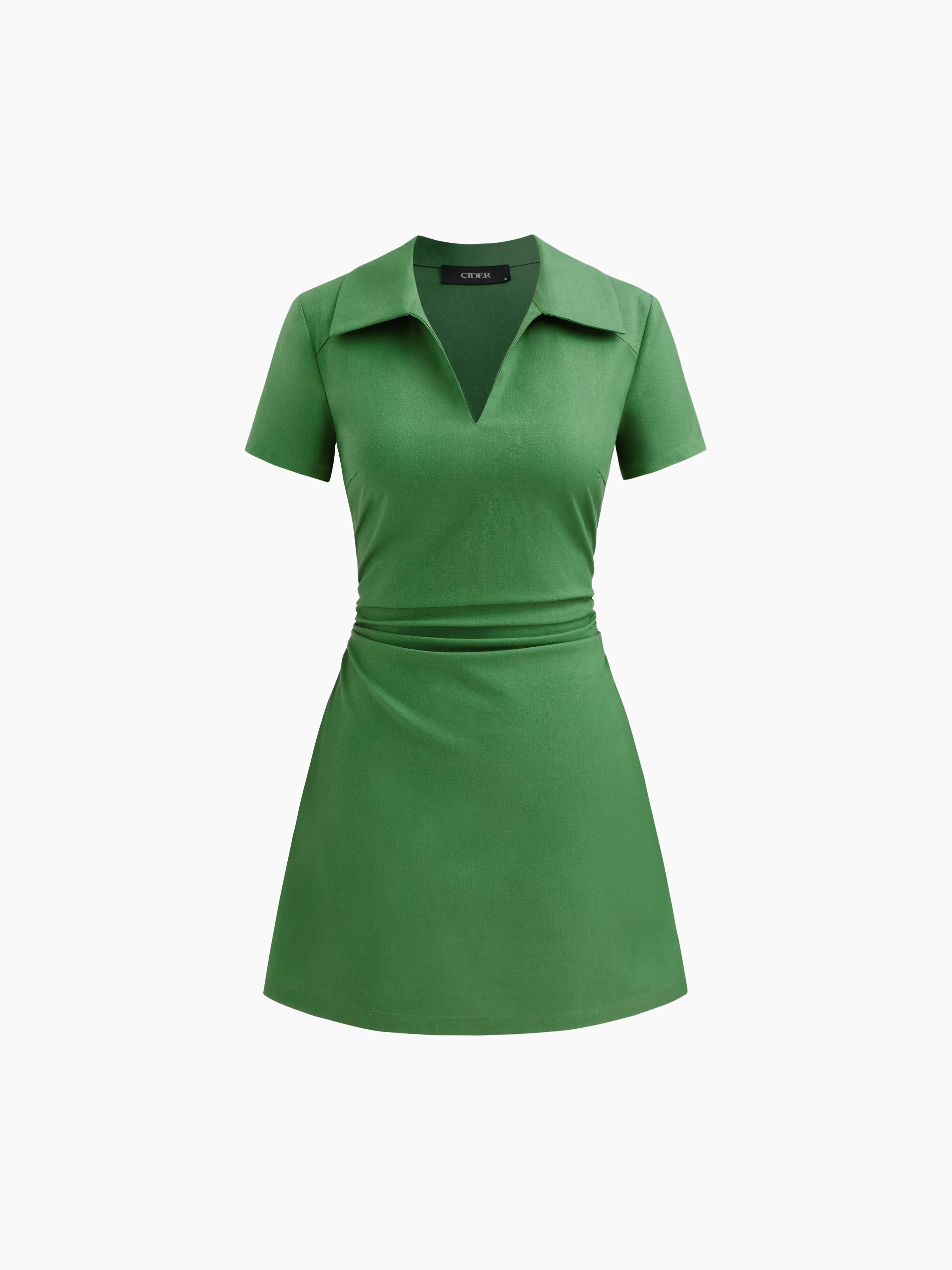 Linen-blend Polo Ruched Mini Dress by CIDER