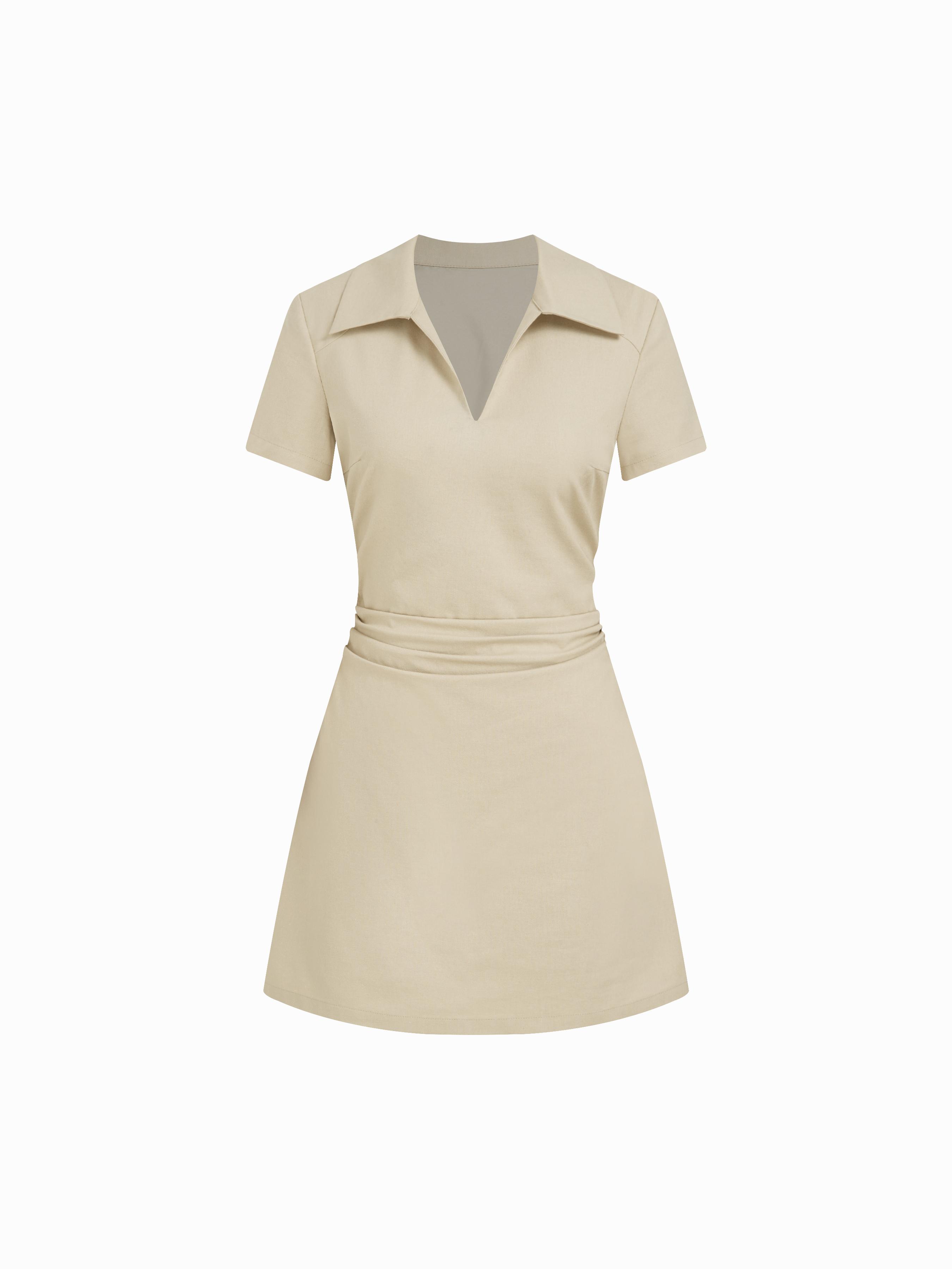 Linen-blend Polo Ruched Mini Dress by CIDER