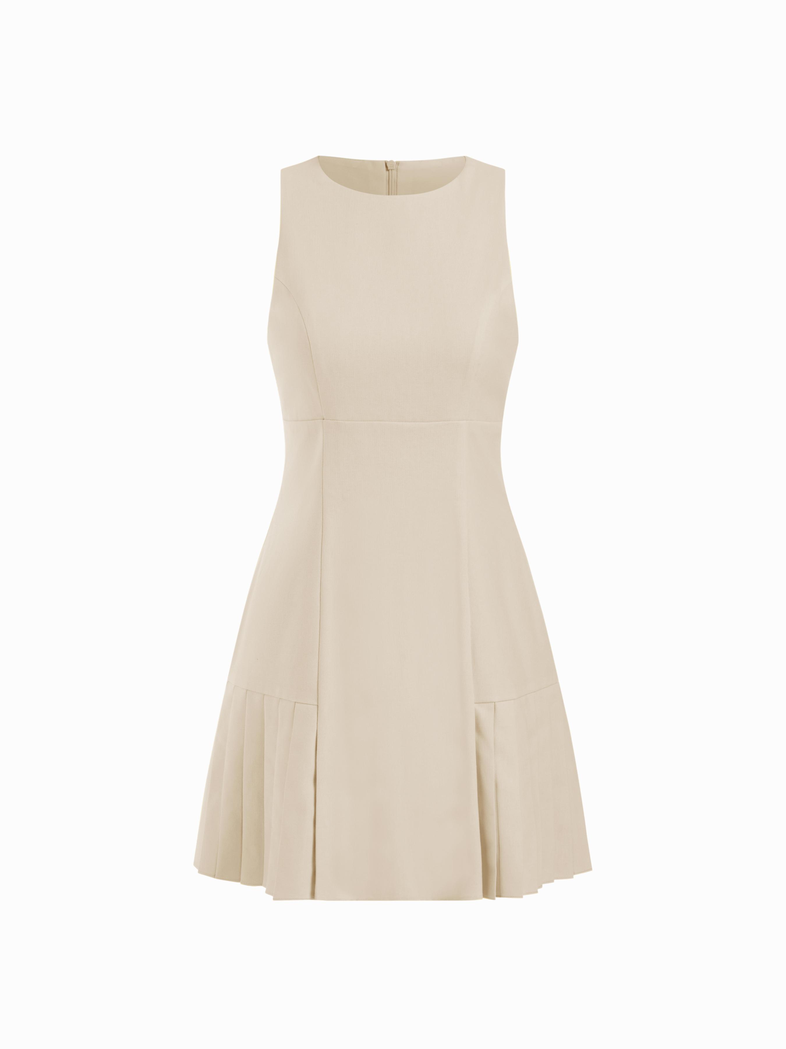 Linen-blend Ruched Pleated A-line Mini Dress by CIDER