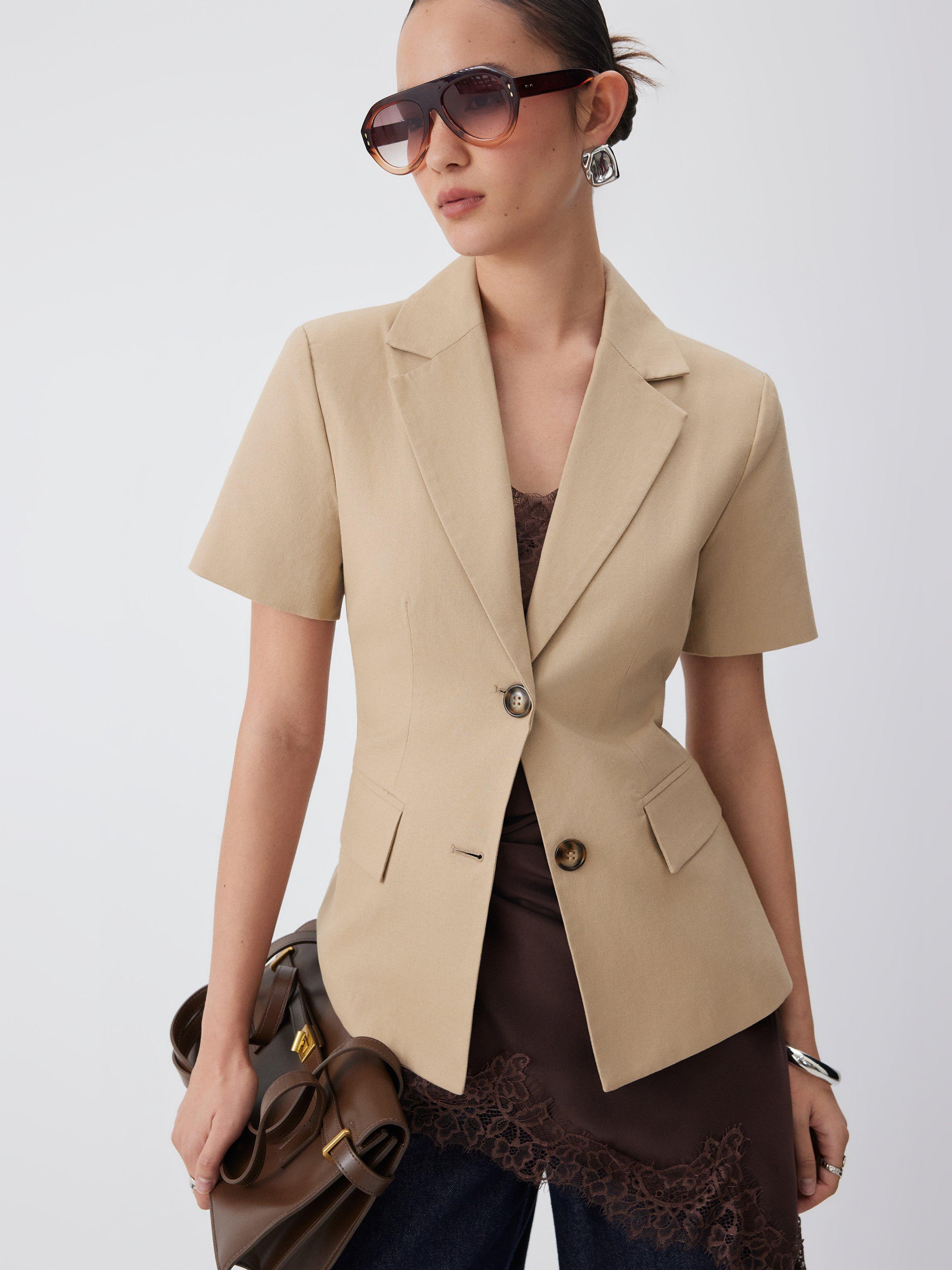 Linen-blend Short Sleeve Blazer by CIDER