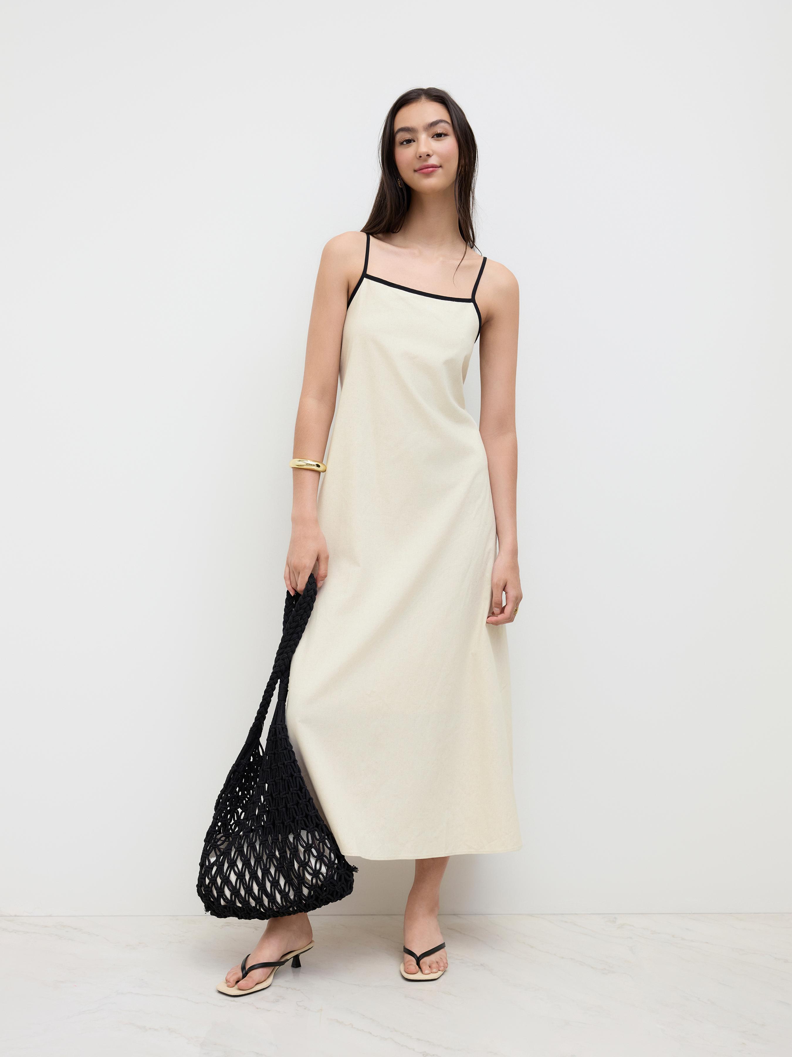 Linen-blend Square Neck Knotted Beaded Cami Maxi Dress by CIDER