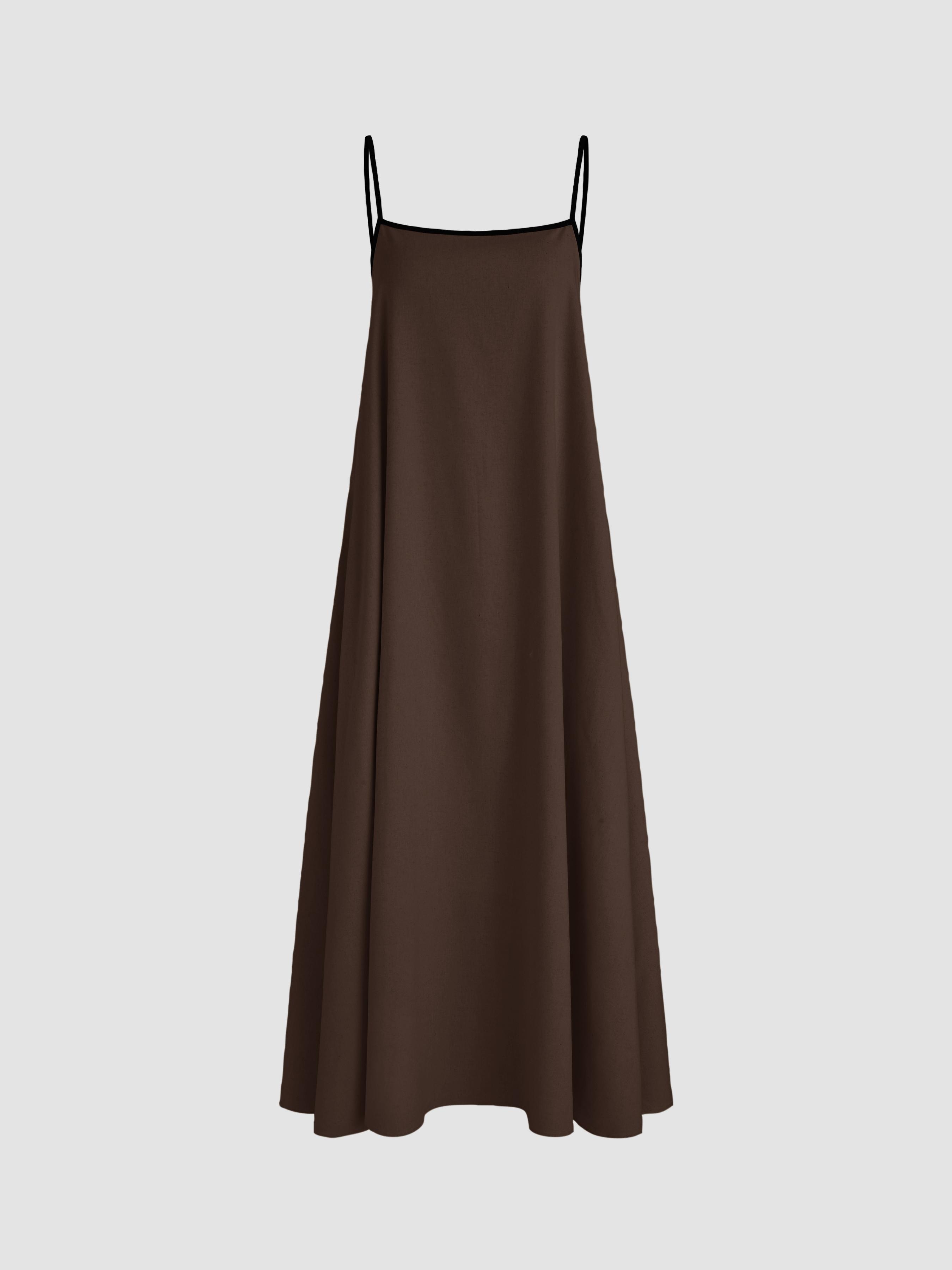 Linen-blend Square Neck Knotted Beaded Cami Maxi Dress by CIDER