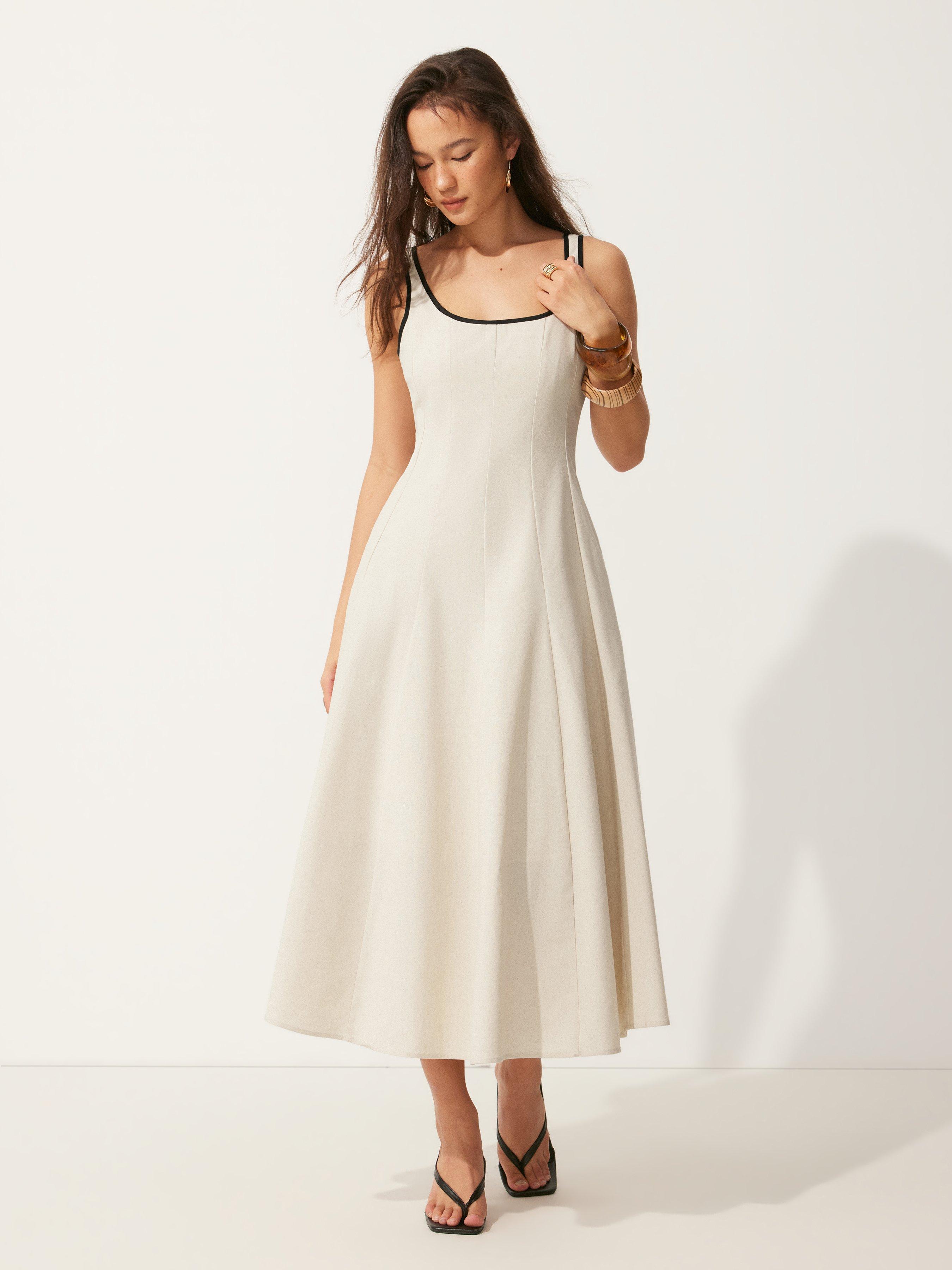 Linen-blend Square Neck Pocket A-line Maxi Dress by CIDER