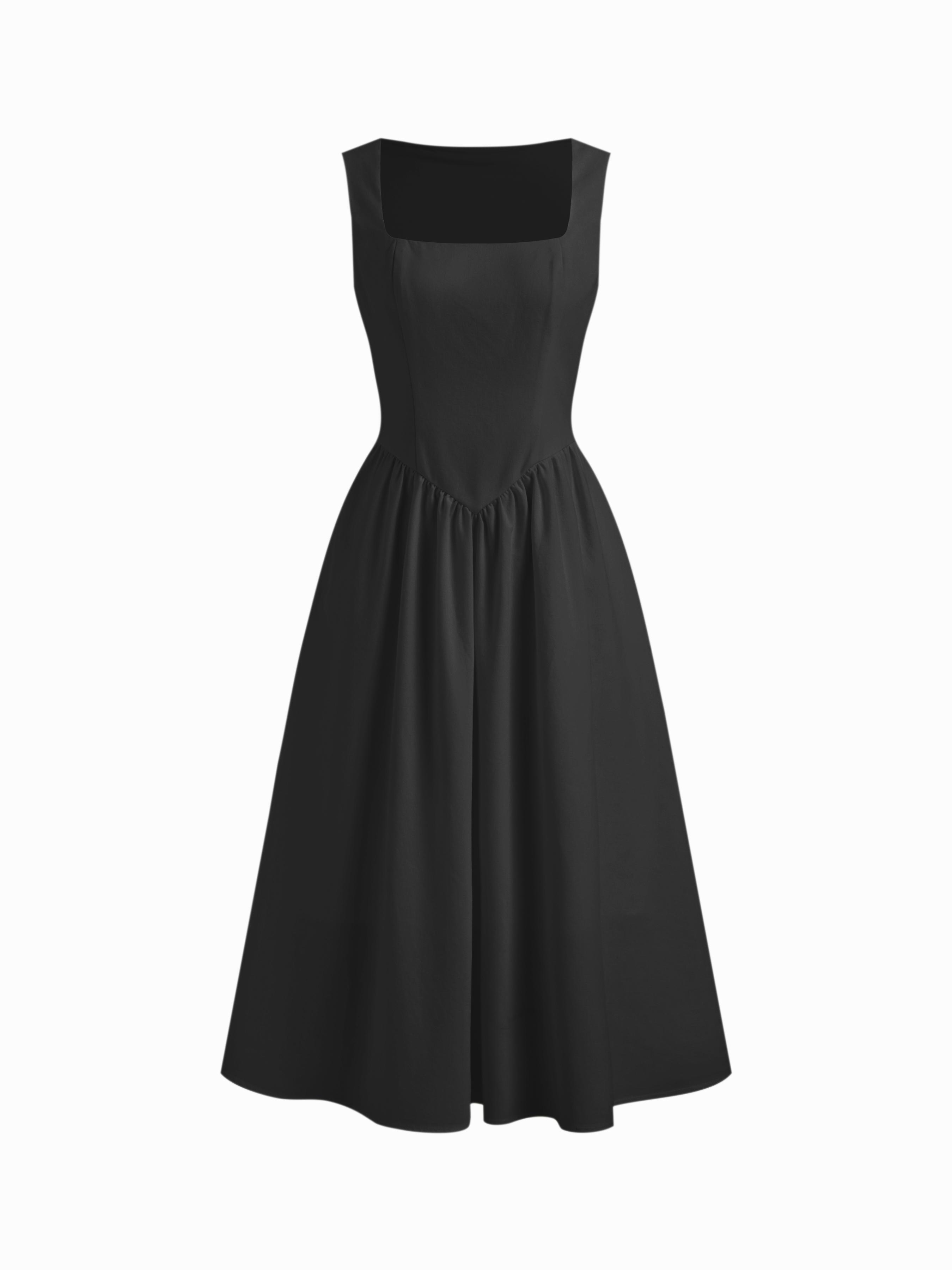 Linen-blend Square Neck Ruffle Midi Dress by CIDER